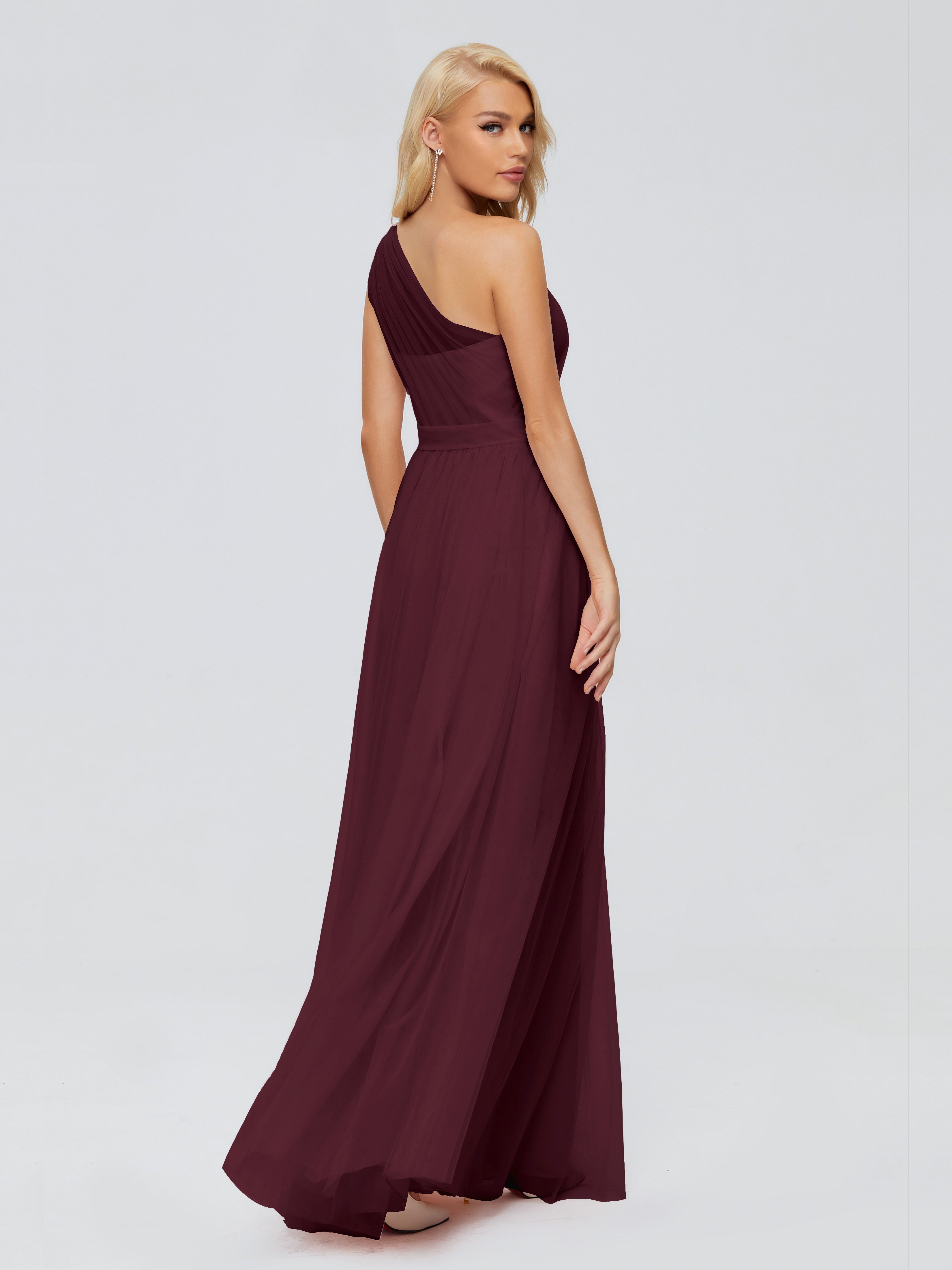 Robes De Demoiselle D'Honneur Cabernet A-ligne Seule-Épaule Ruban Mousseline Robes Demoiselle D'Honneur