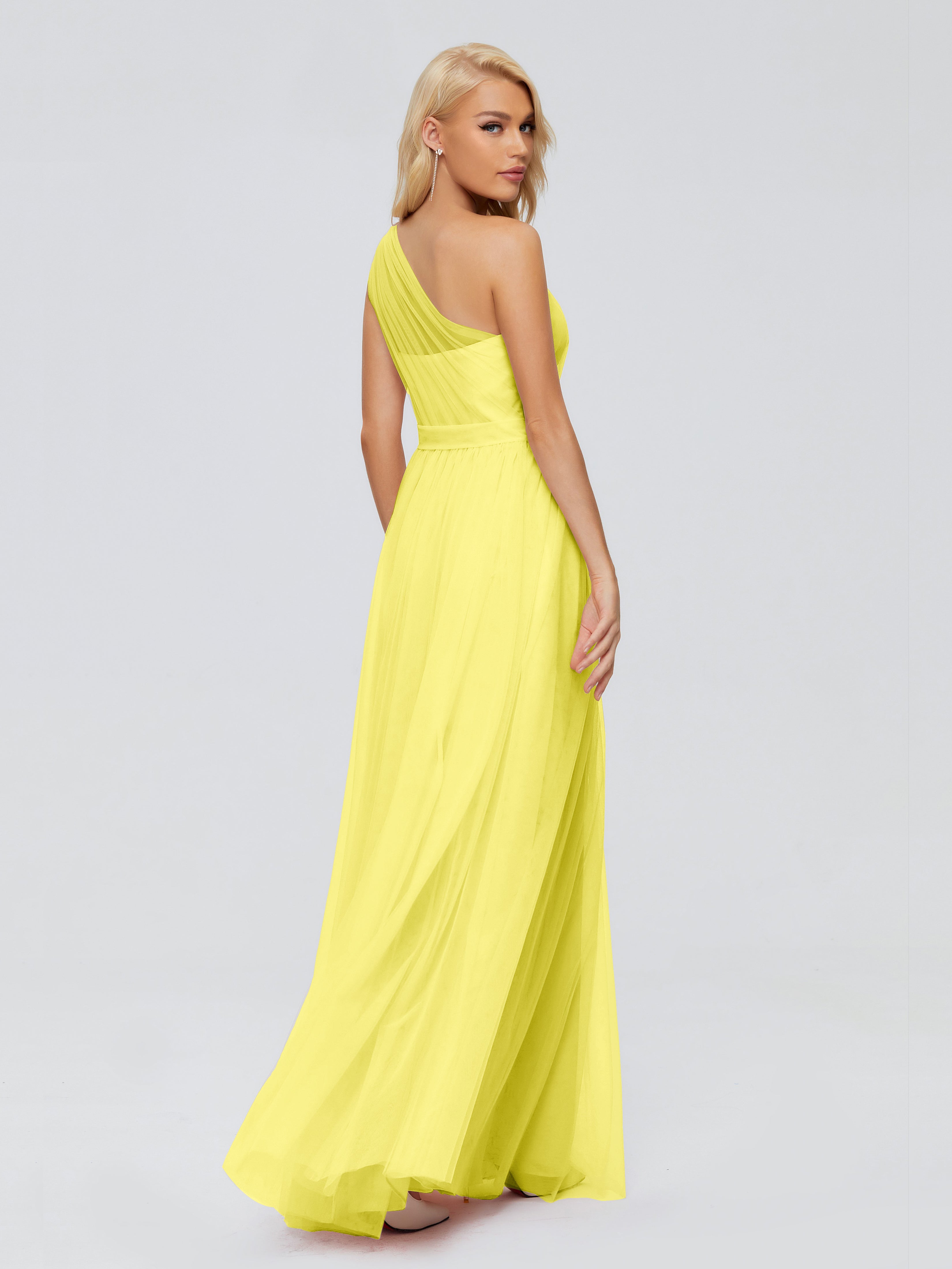 Robes De Demoiselle D'Honneur Citron A-ligne Seule-Épaule Ruban Mousseline Robes Demoiselle D'Honneur