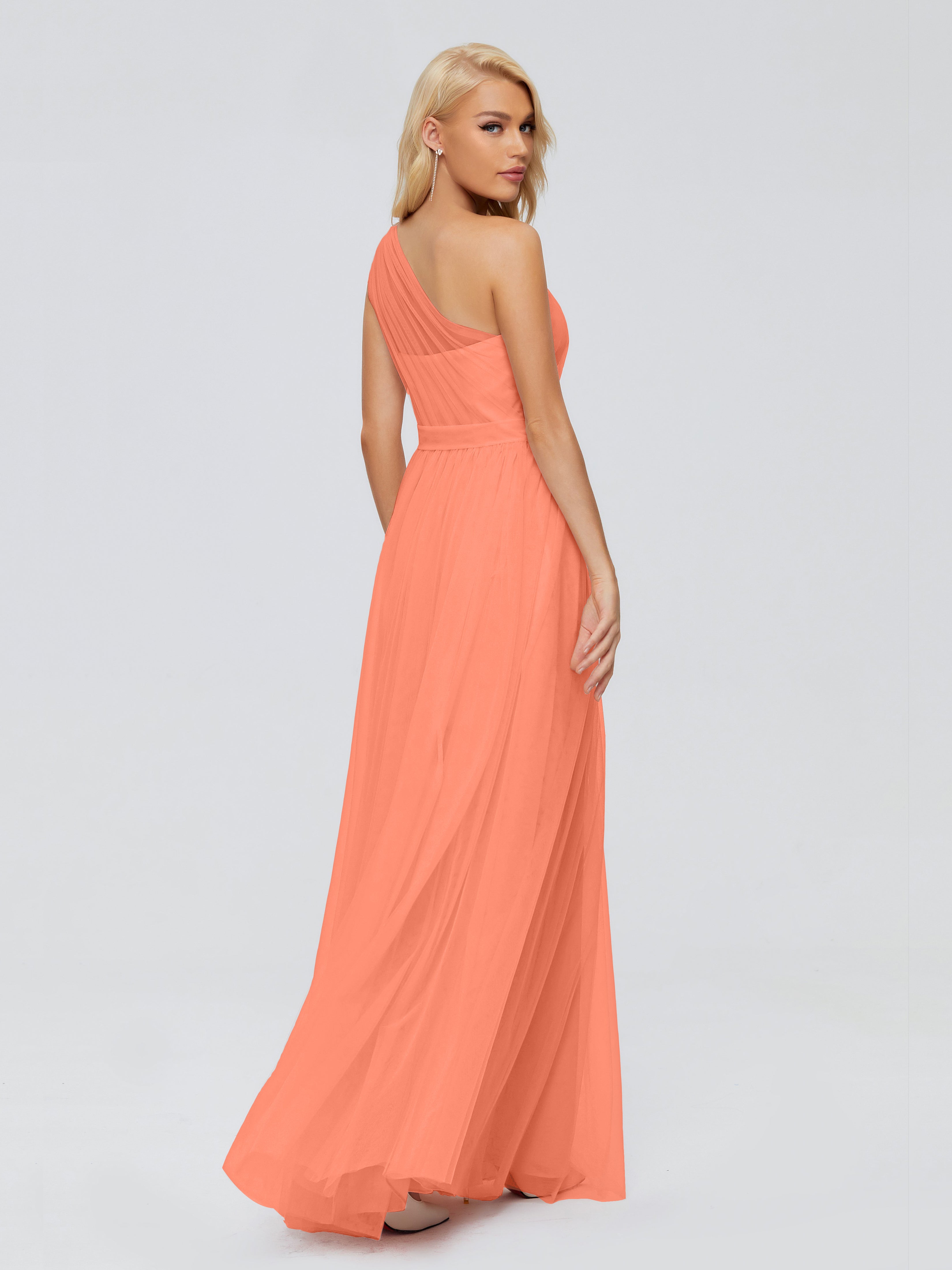 Robes De Demoiselle D'Honneur Coucher De Soleil A-ligne Seule-Épaule Ruban Mousseline Robes Demoiselle D'Honneur