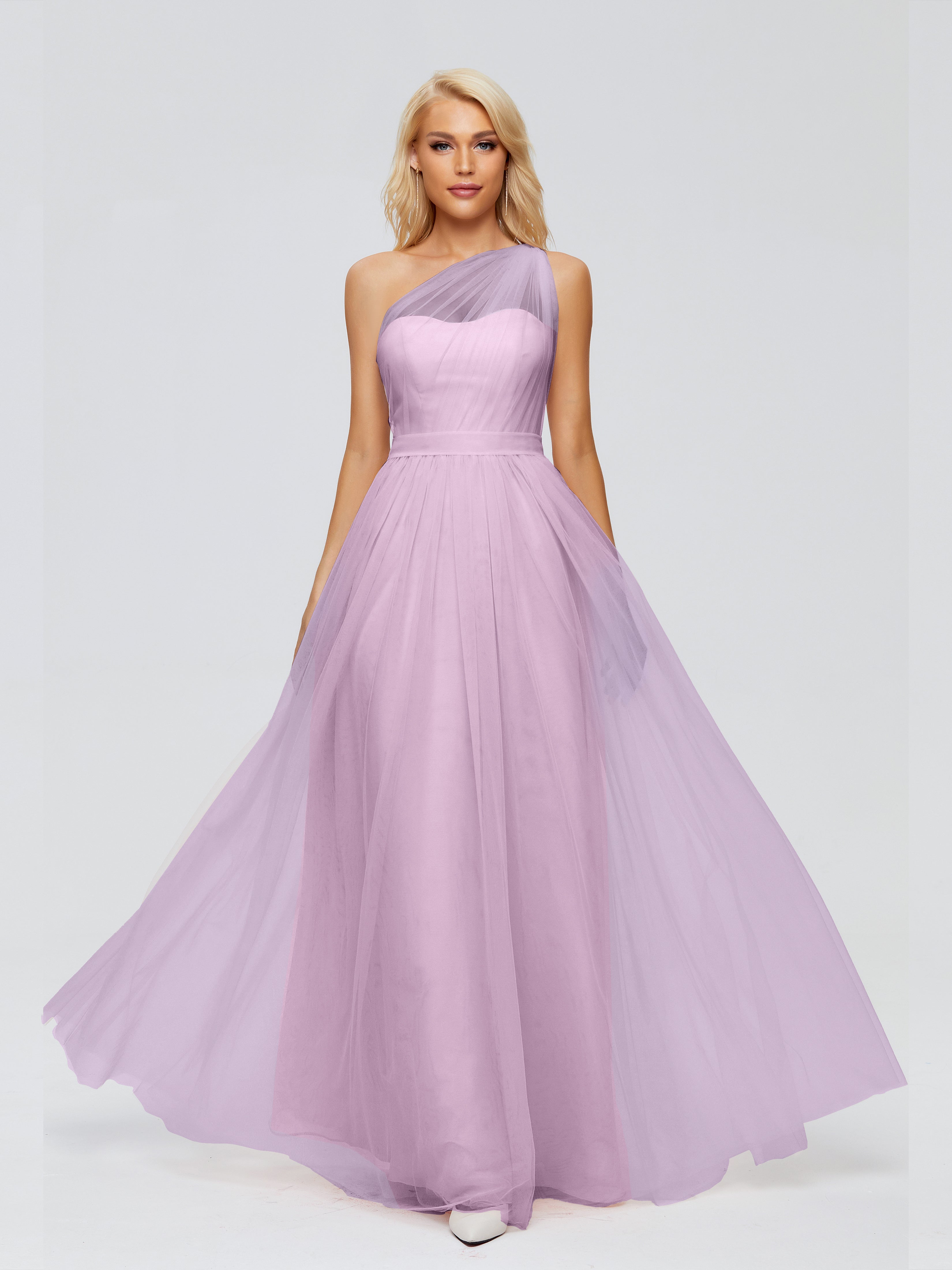 Robes De Demoiselle D'Honneur Glycine A-ligne Seule-Épaule Ruban Mousseline Robes Demoiselle D'Honneur