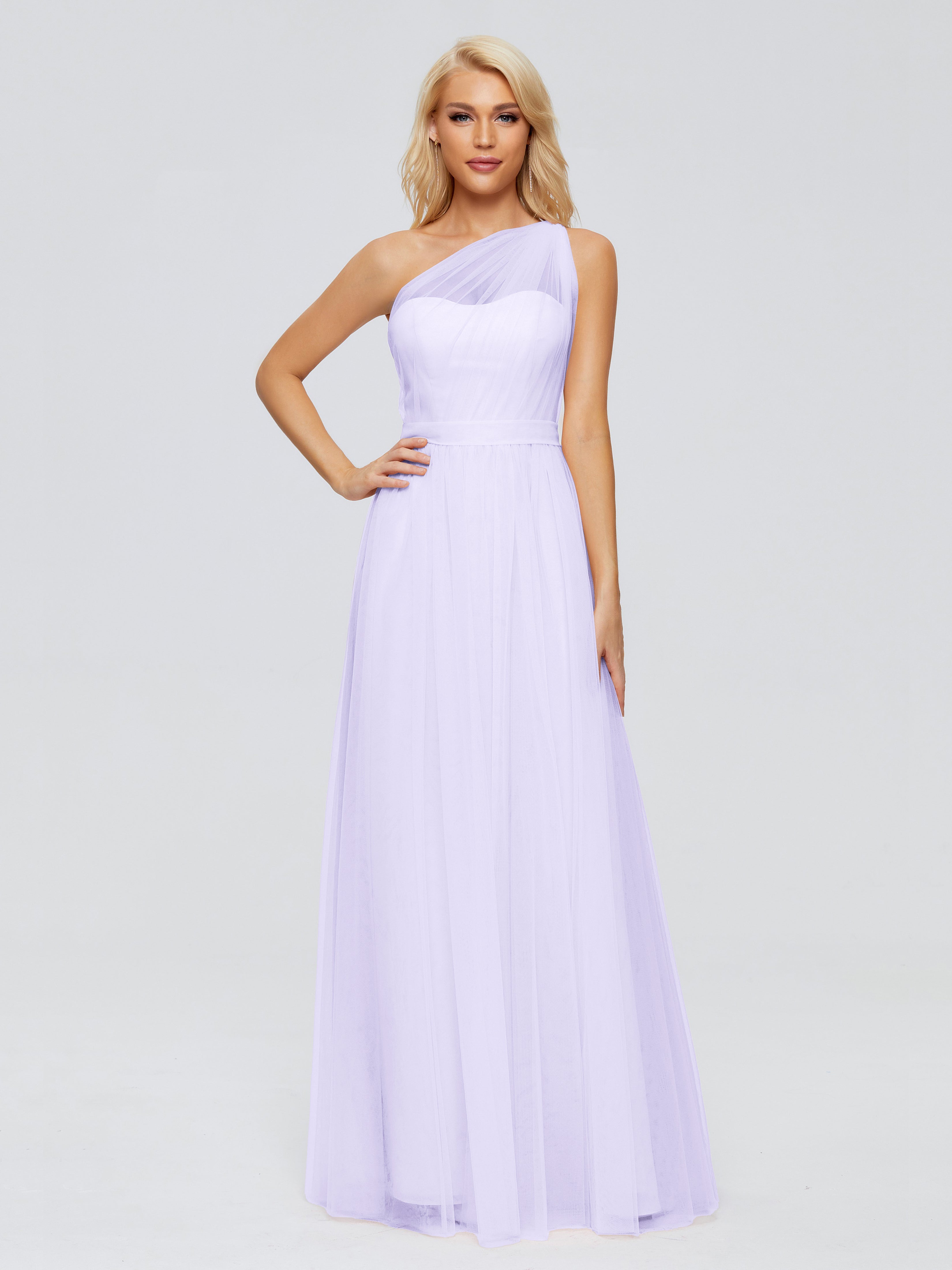 Robe De Demoiselle D Honneur Lilas Trapèze Seule-Épaule Ruban Mousseline Robes Demoiselle D'Honneur