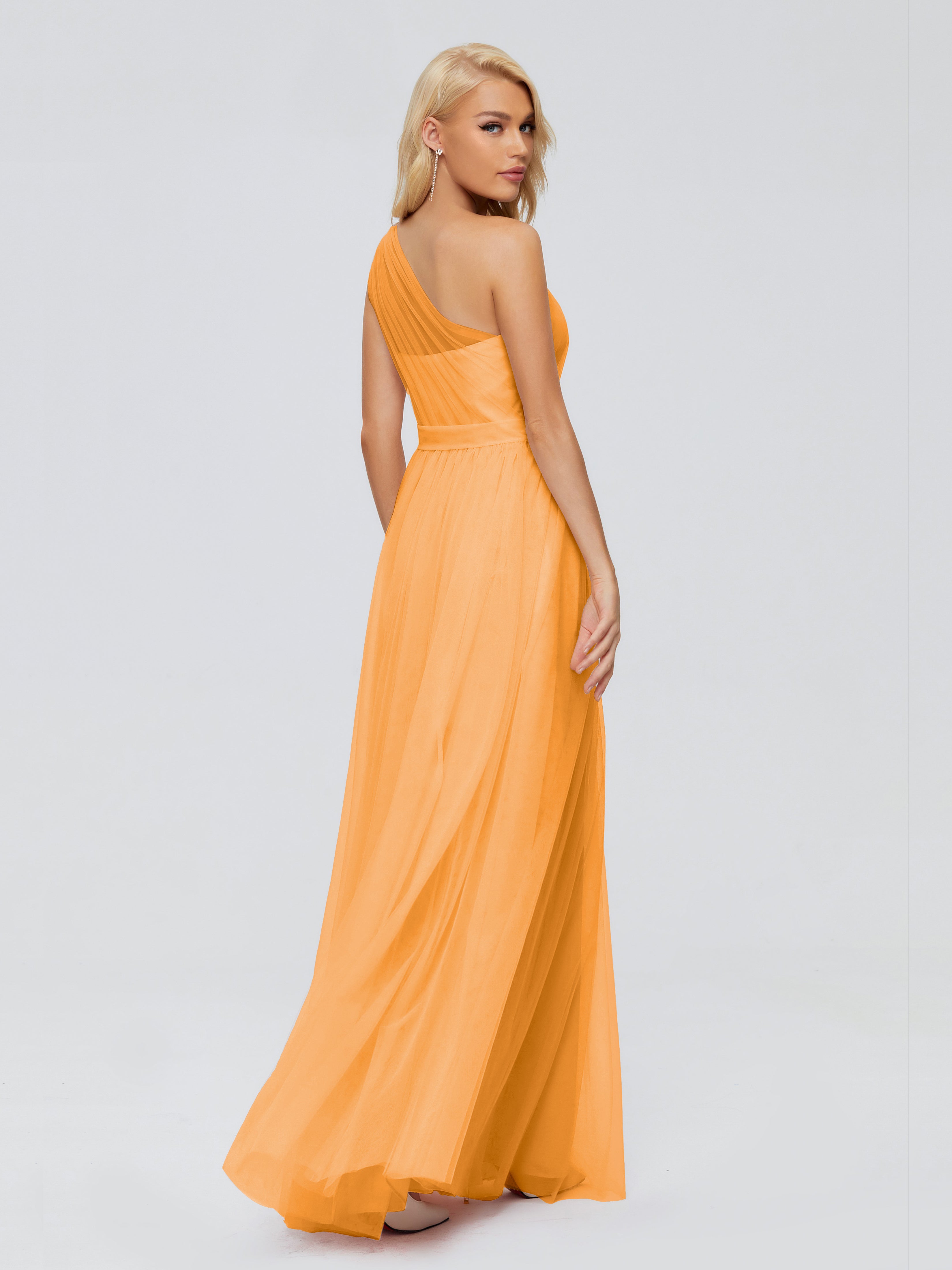 Robes De Demoiselle D'Honneur Mandarine A-ligne Seule-Épaule Ruban Mousseline Robes Demoiselle D'Honneur