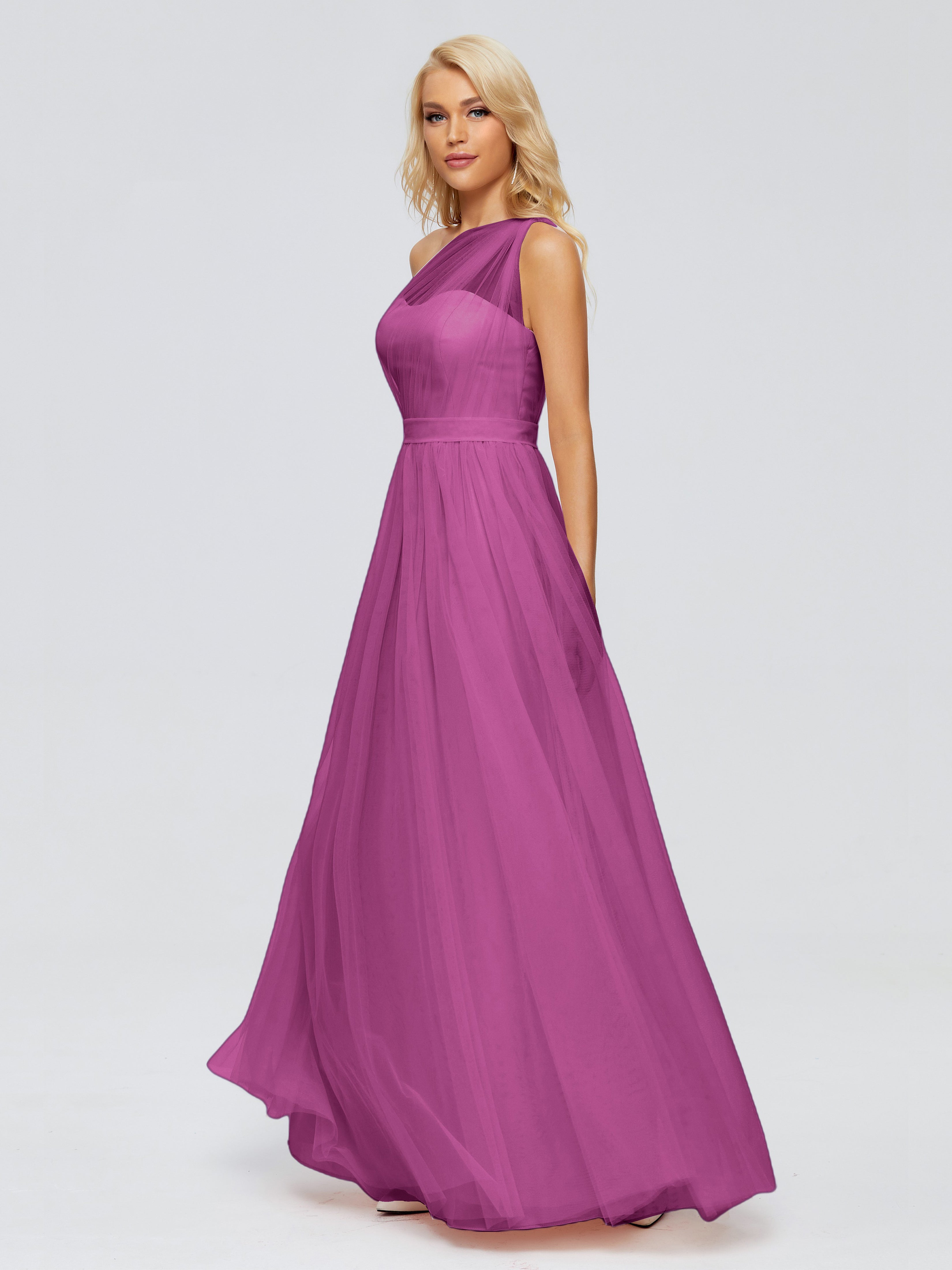 Robes De Demoiselle D'Honneur Orchidée A-ligne Seule-Épaule Ruban Mousseline Robes Demoiselle D'Honneur