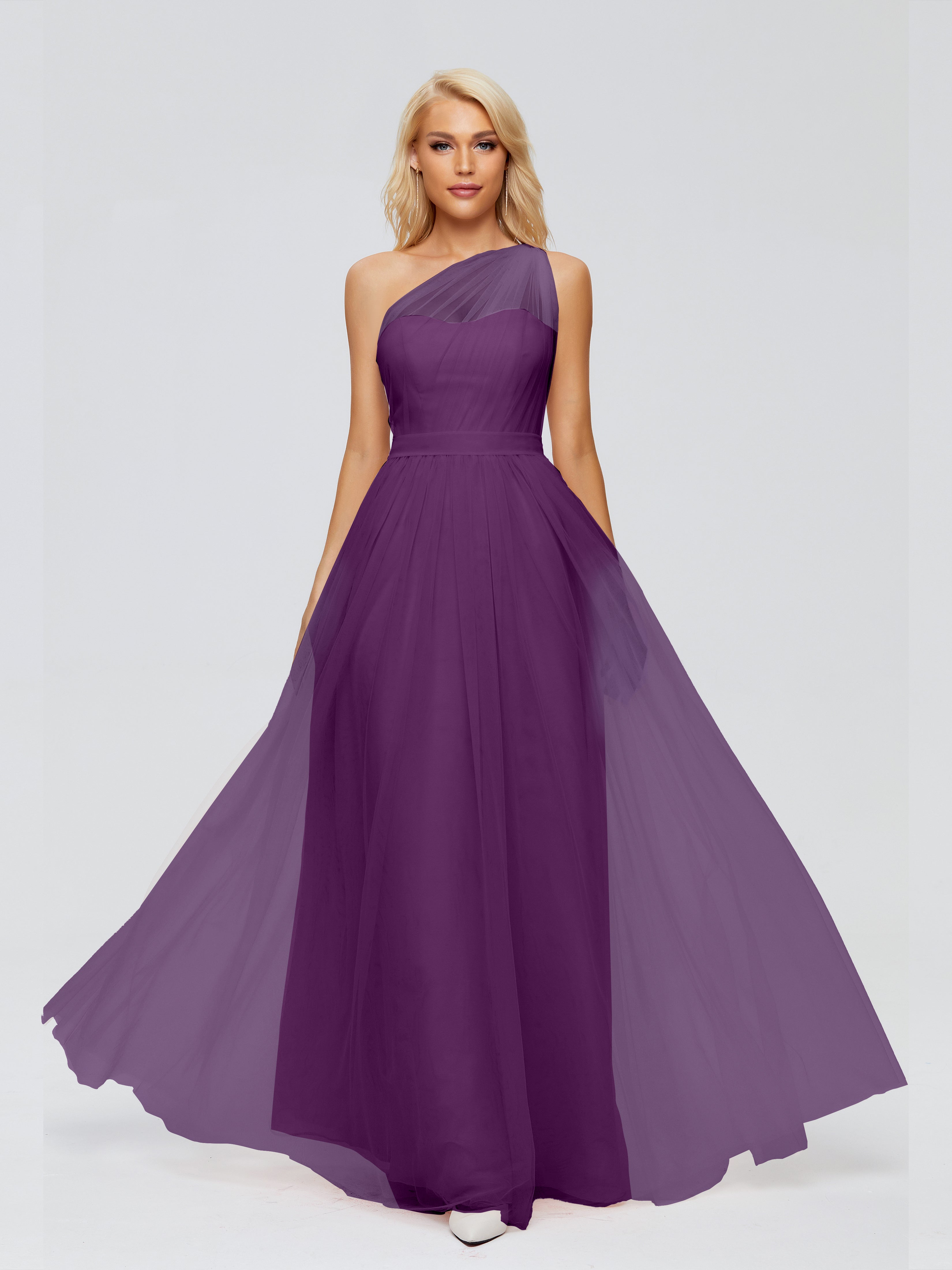 Robes De Demoiselle D'Honneur En Raisin A-ligne Seule-Épaule Ruban Mousseline Robes Demoiselle D'Honneur