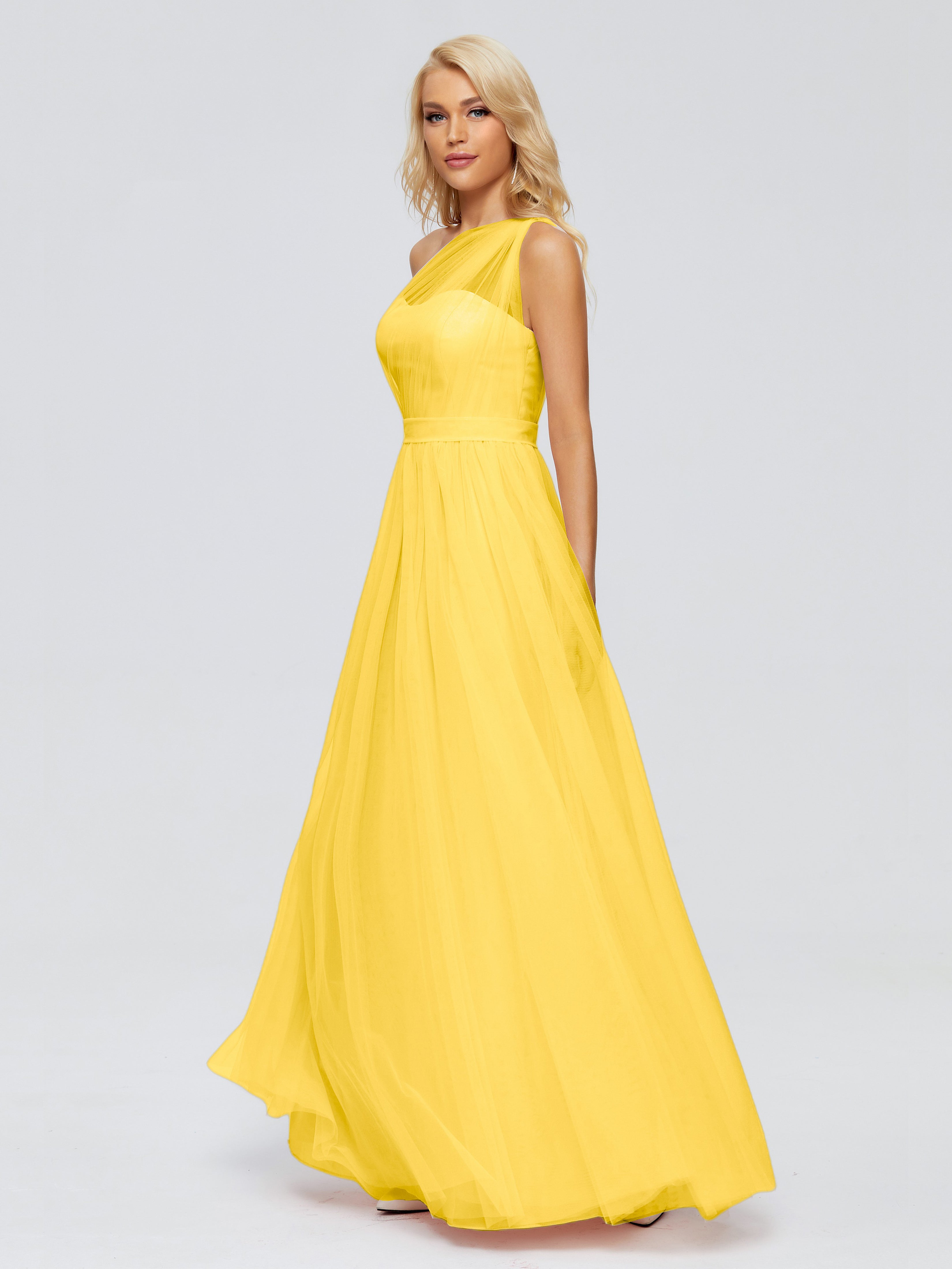 Robe De Demoiselle D'Honneur Souci A-ligne Seule-Épaule Ruban Mousseline Robes Demoiselle D'Honneur