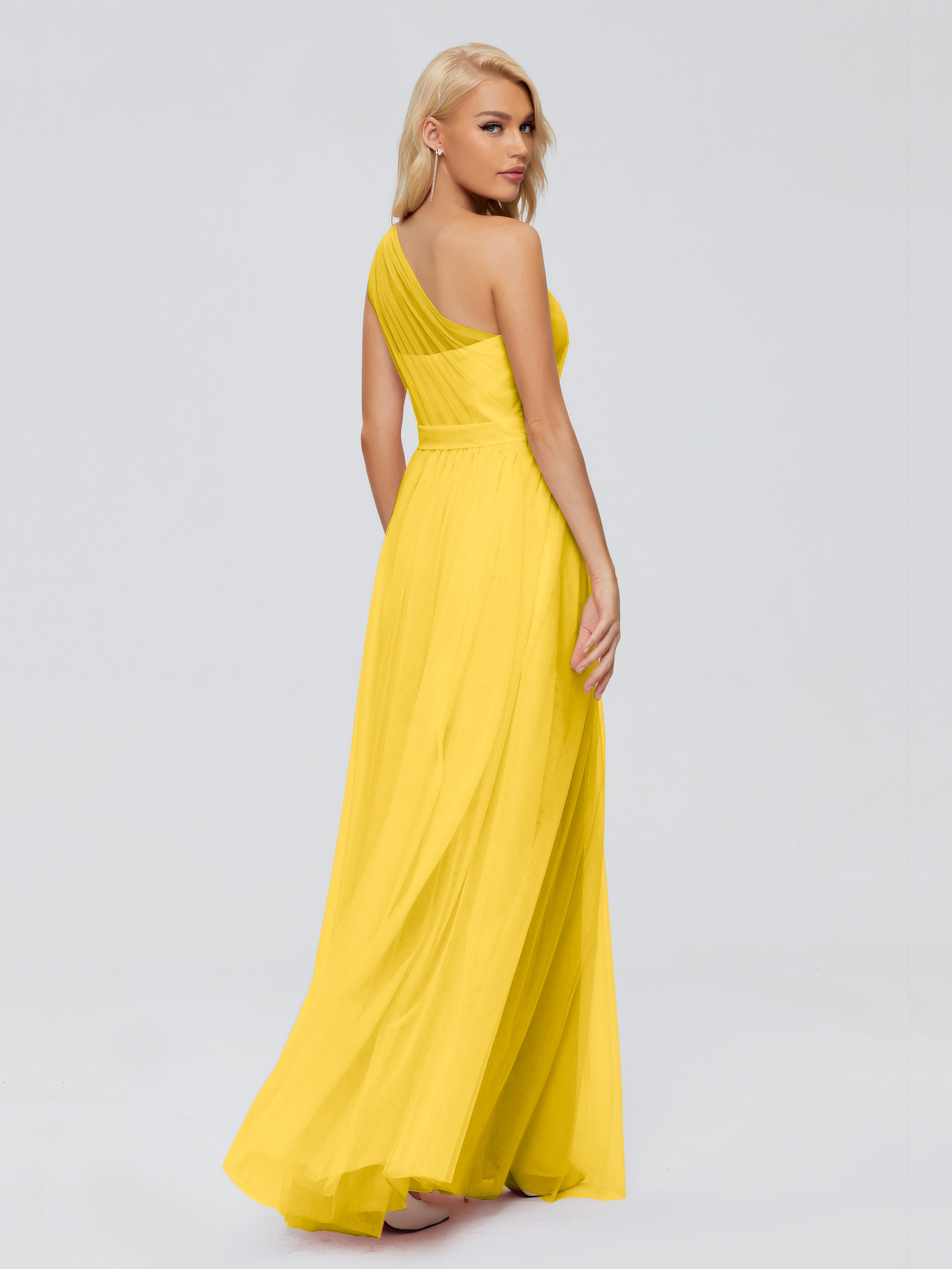 Robe De Demoiselle D'Honneur Souci A-ligne Seule-Épaule Ruban Mousseline Robes Demoiselle D'Honneur