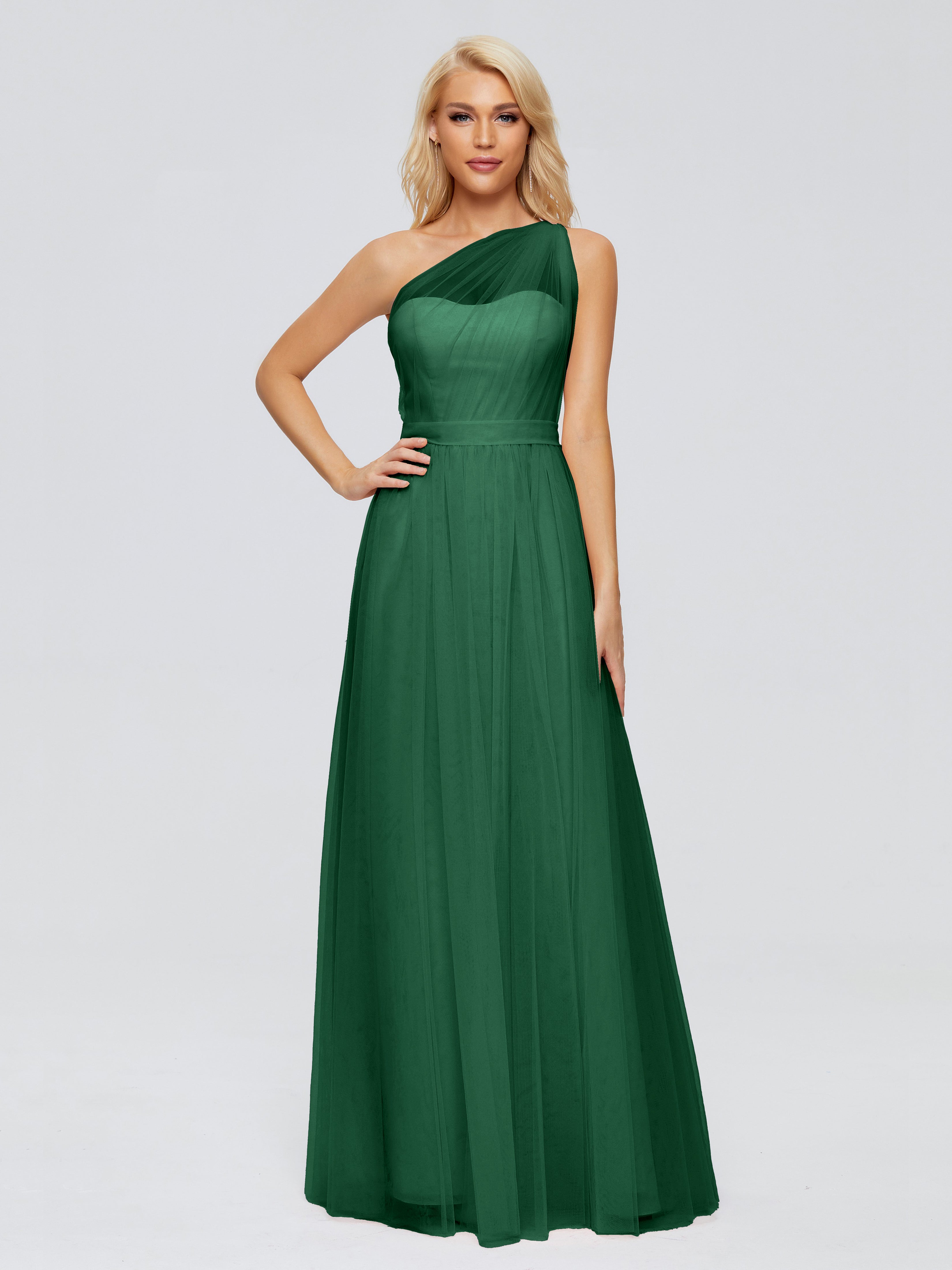 Demoiselle D'Honneur Vert Foncé Trapèze Seule-Épaule Ruban Mousseline Robes Demoiselle D'Honneur