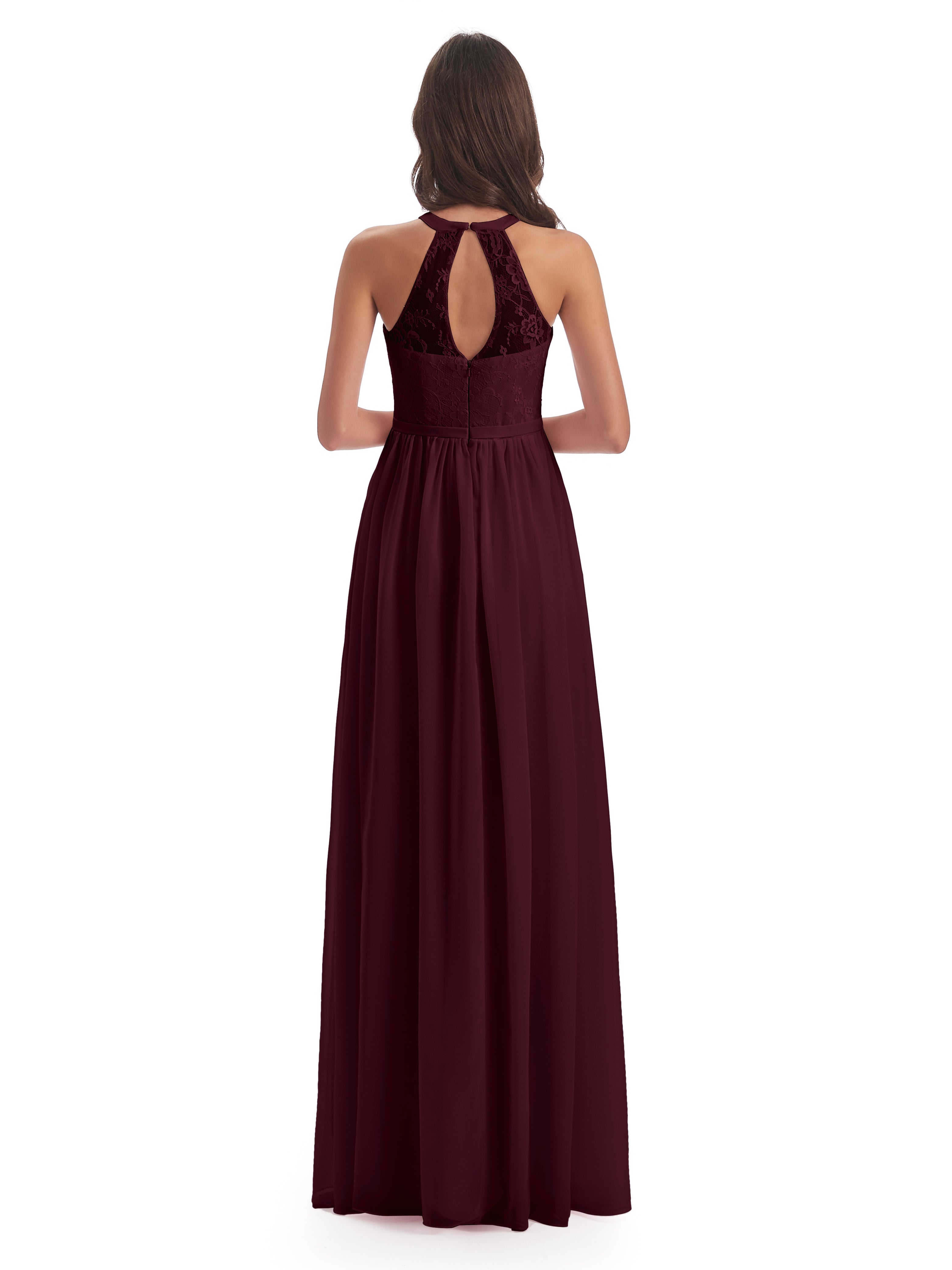 Robes De Demoiselle D'Honneur Cabernet Fendue Devant Licou Dentelle/Mousseline Robes Demoiselle D'Honneur