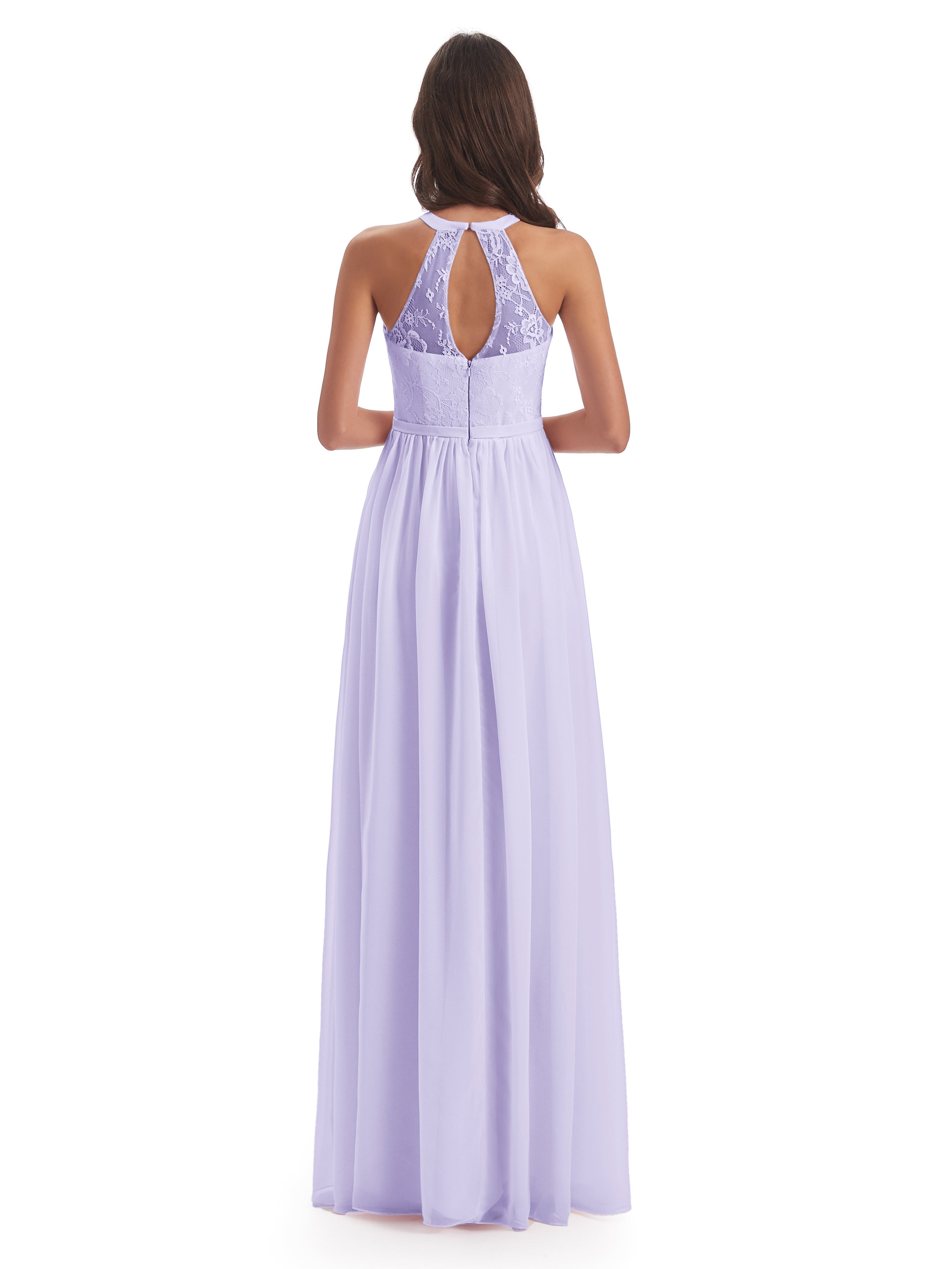 Robe Demoiselle D Honneur Couleur Lilas Fendue Devant Licou Dentelle/Mousseline Robes Demoiselle D'Honneur
