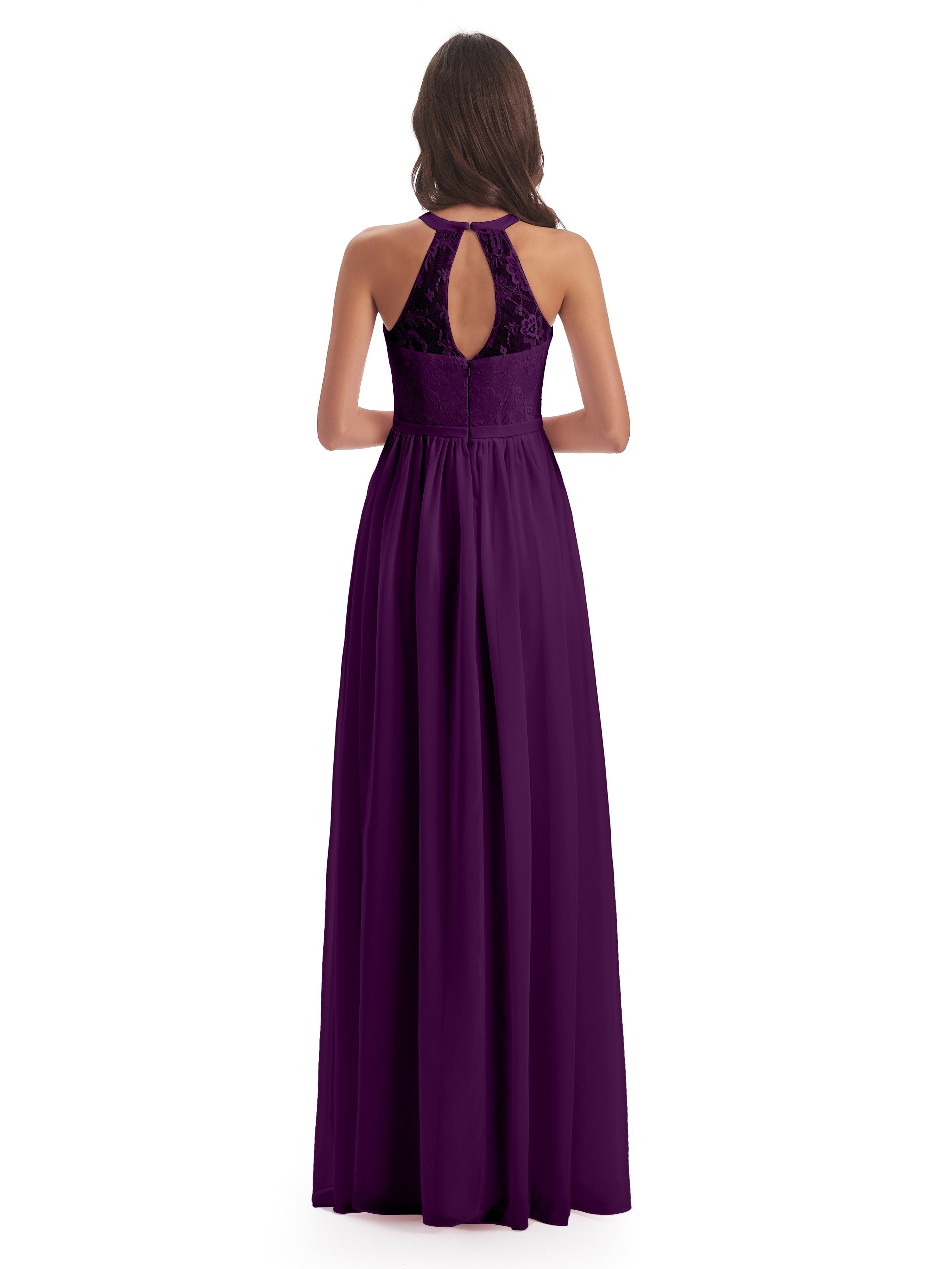 Robes De Demoiselle D'Honneur En Raisin Fendue Devant Licou Dentelle/Mousseline Robes Demoiselle D'Honneur