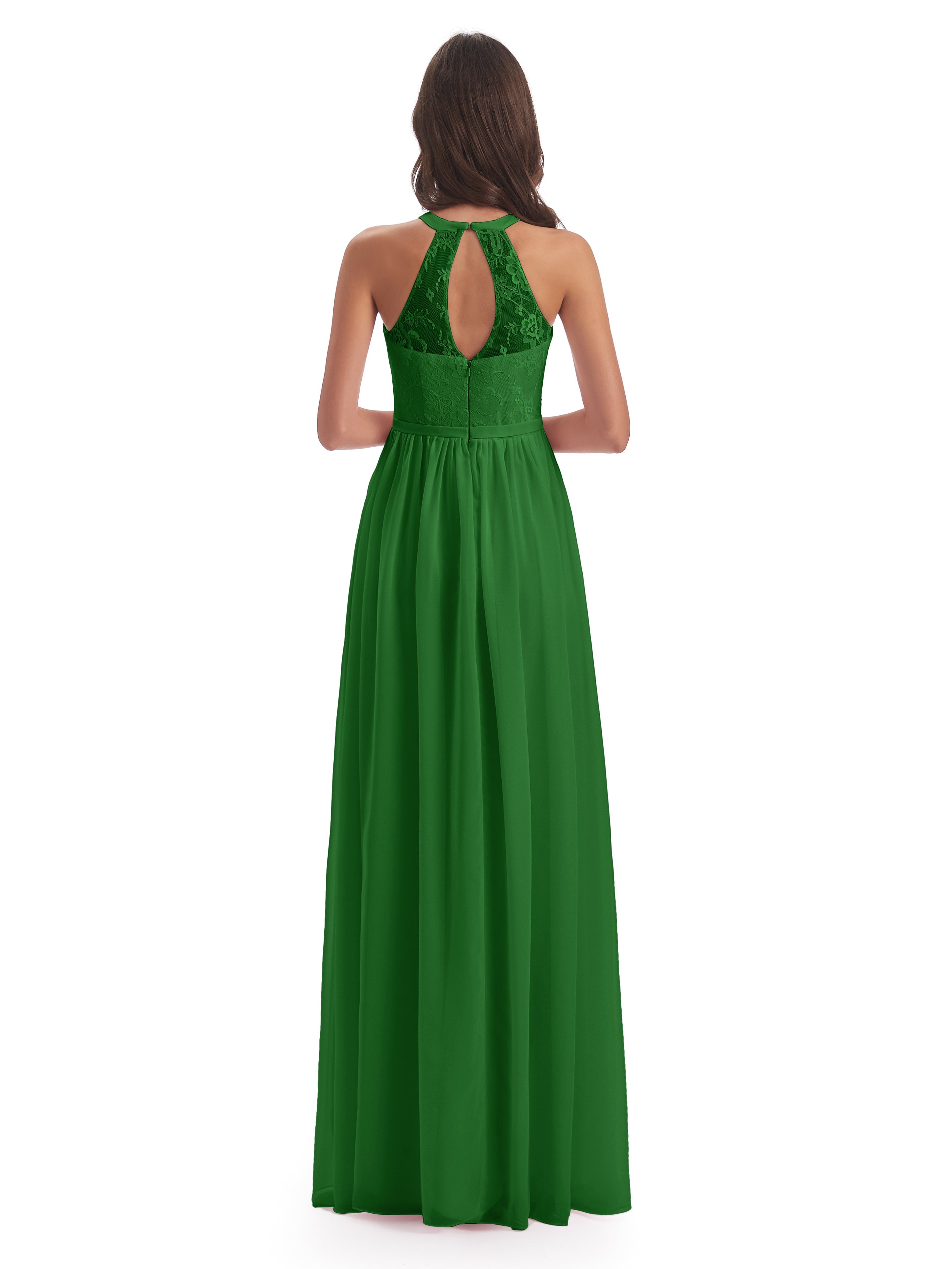 Robe De Demoiselle D'Honneur Verte Fendue Devant Licou Dentelle/Mousseline Robes Demoiselle D'Honneur