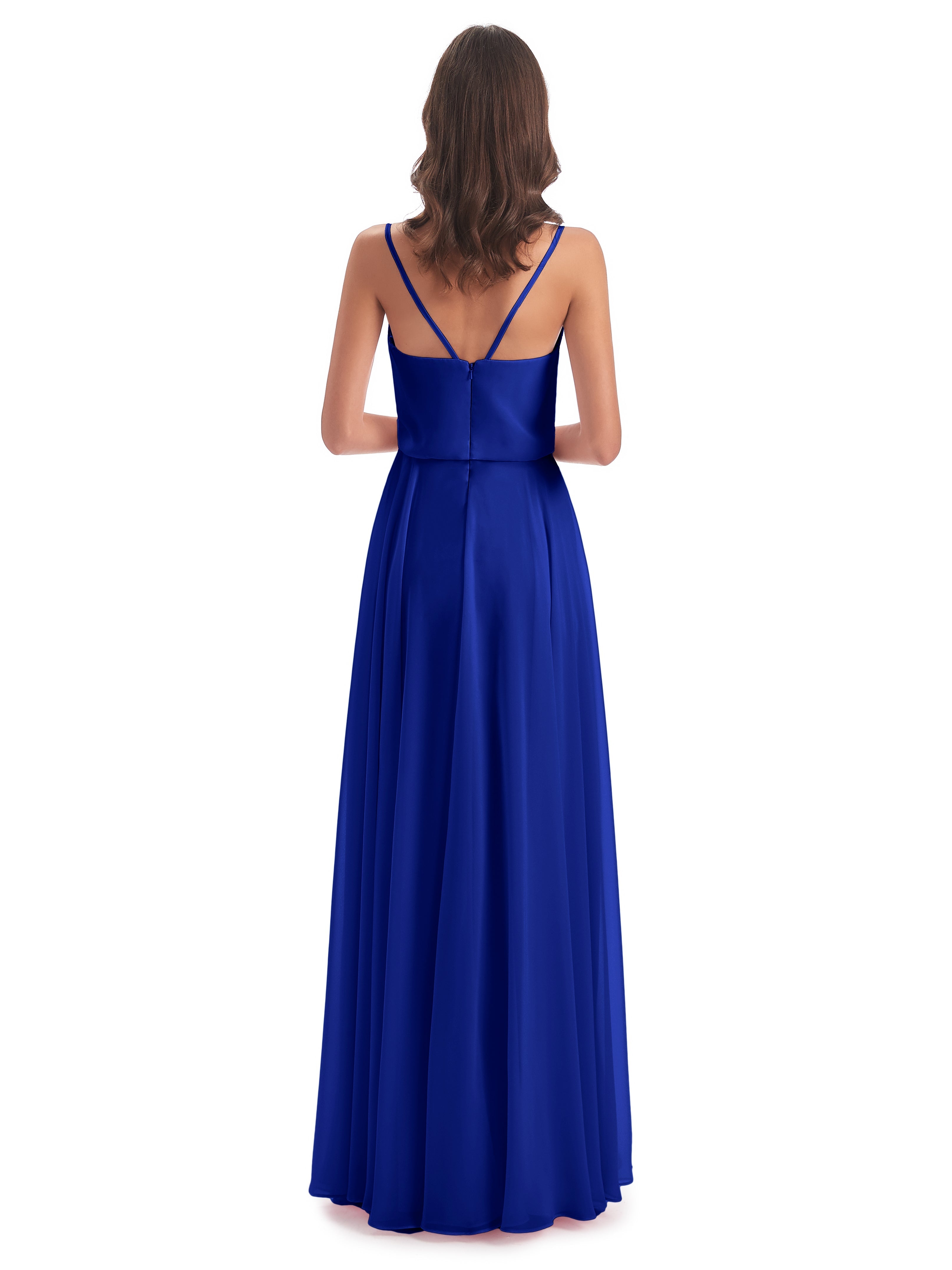 Robe Demoiselle D Honneur Bleu Royal Bretelles Spaghetti Mousseline Longue Robes Demoiselle D'Honneur