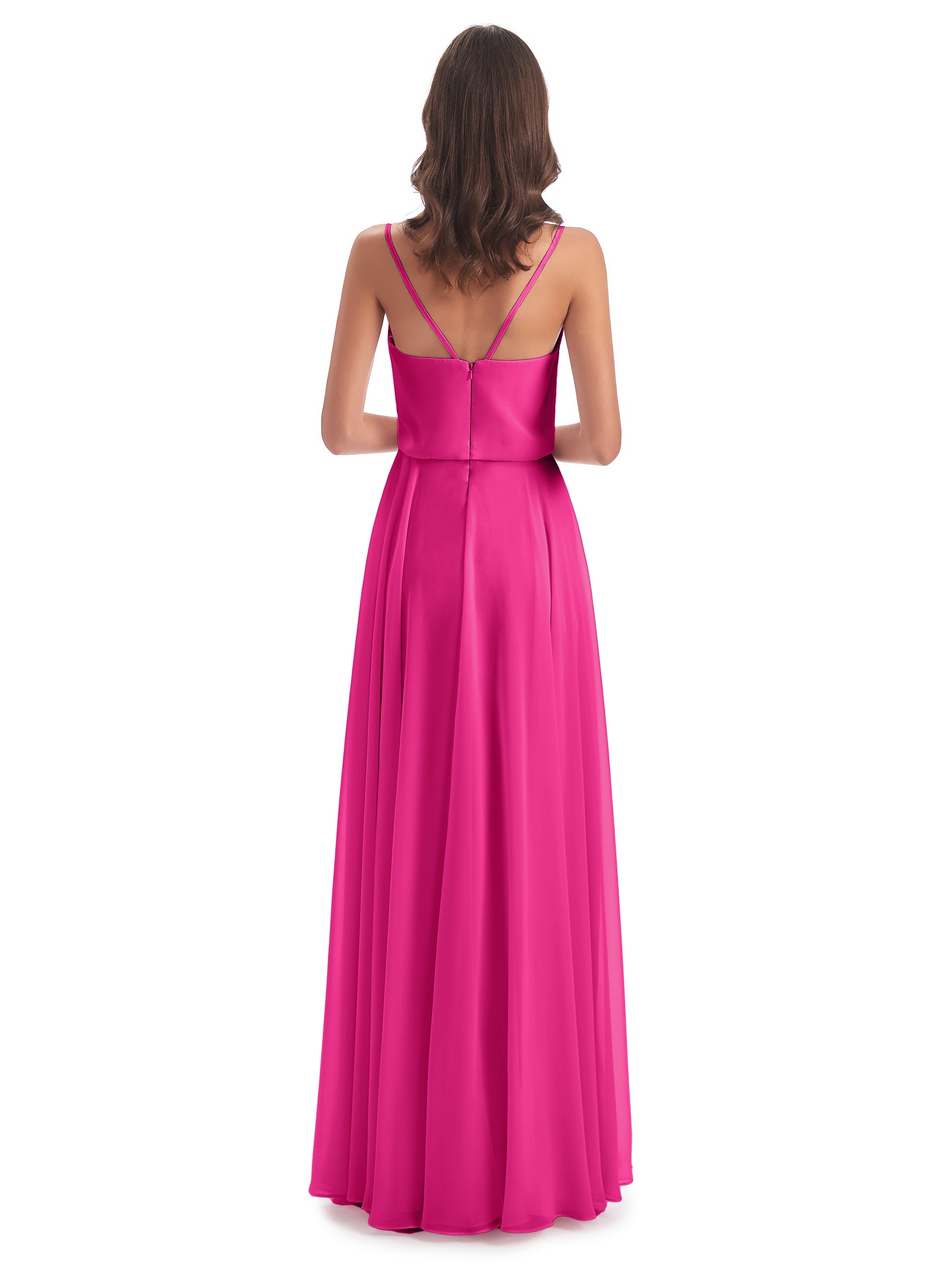 Robe Demoiselle D Honneur Fuchsia Bretelles Spaghetti Mousseline Longue Robes Demoiselle D'Honneur