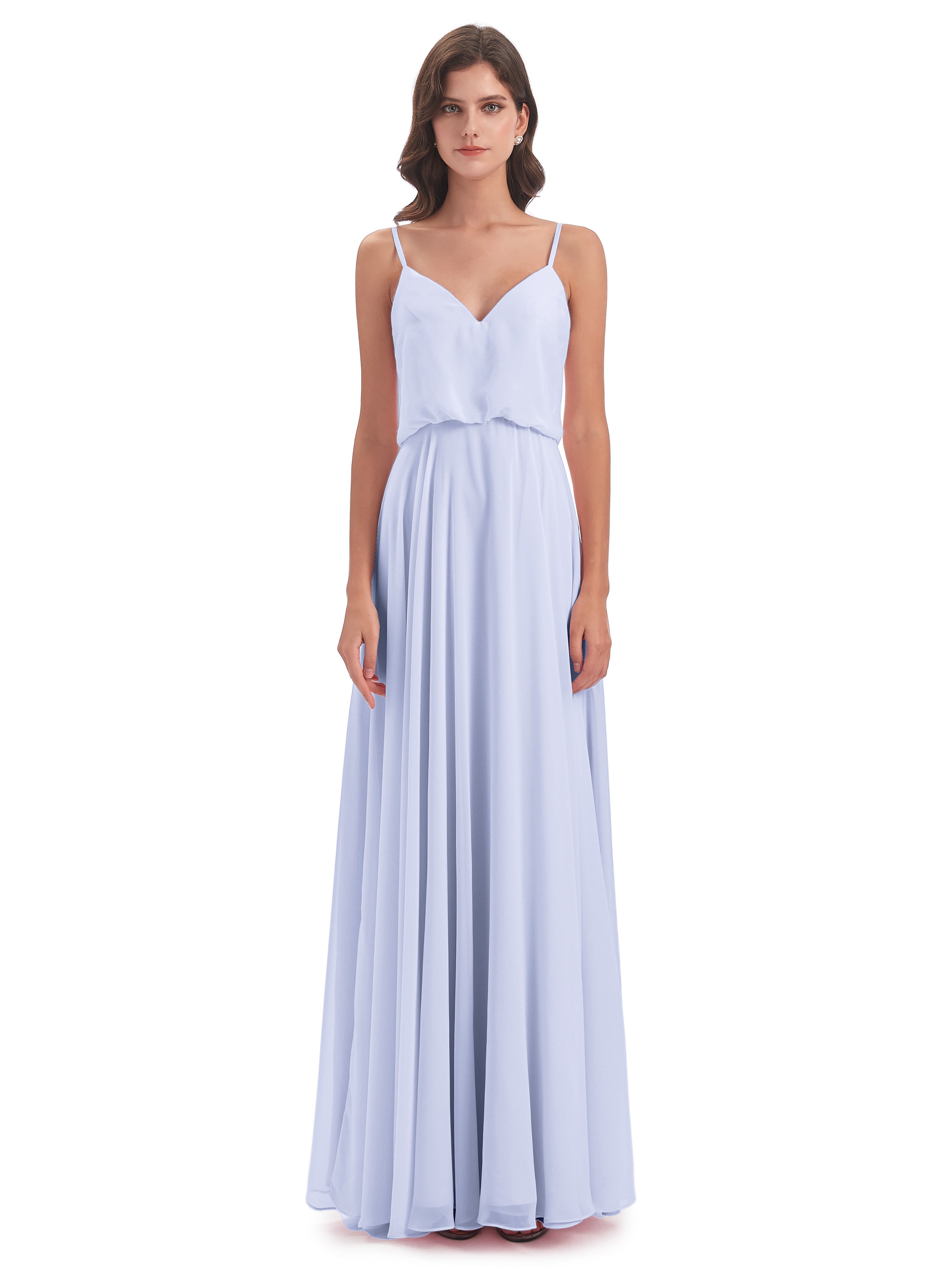 Robe Demoiselle D Honneur Couleur Lavande Bretelles Spaghetti Mousseline Longue Robes Demoiselle D'Honneur
