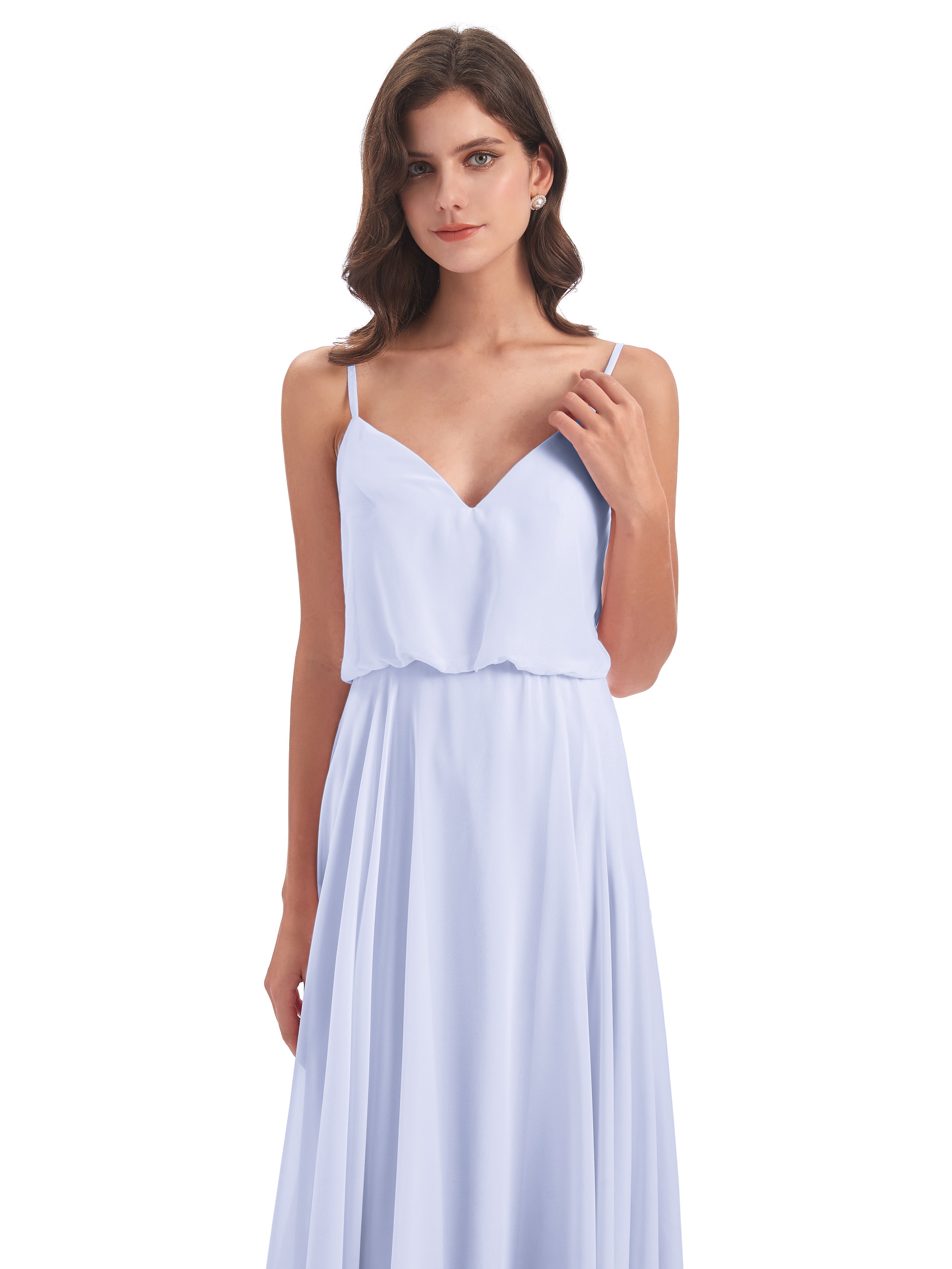 Robe Demoiselle D Honneur Couleur Lavande Bretelles Spaghetti Mousseline Longue Robes Demoiselle D'Honneur