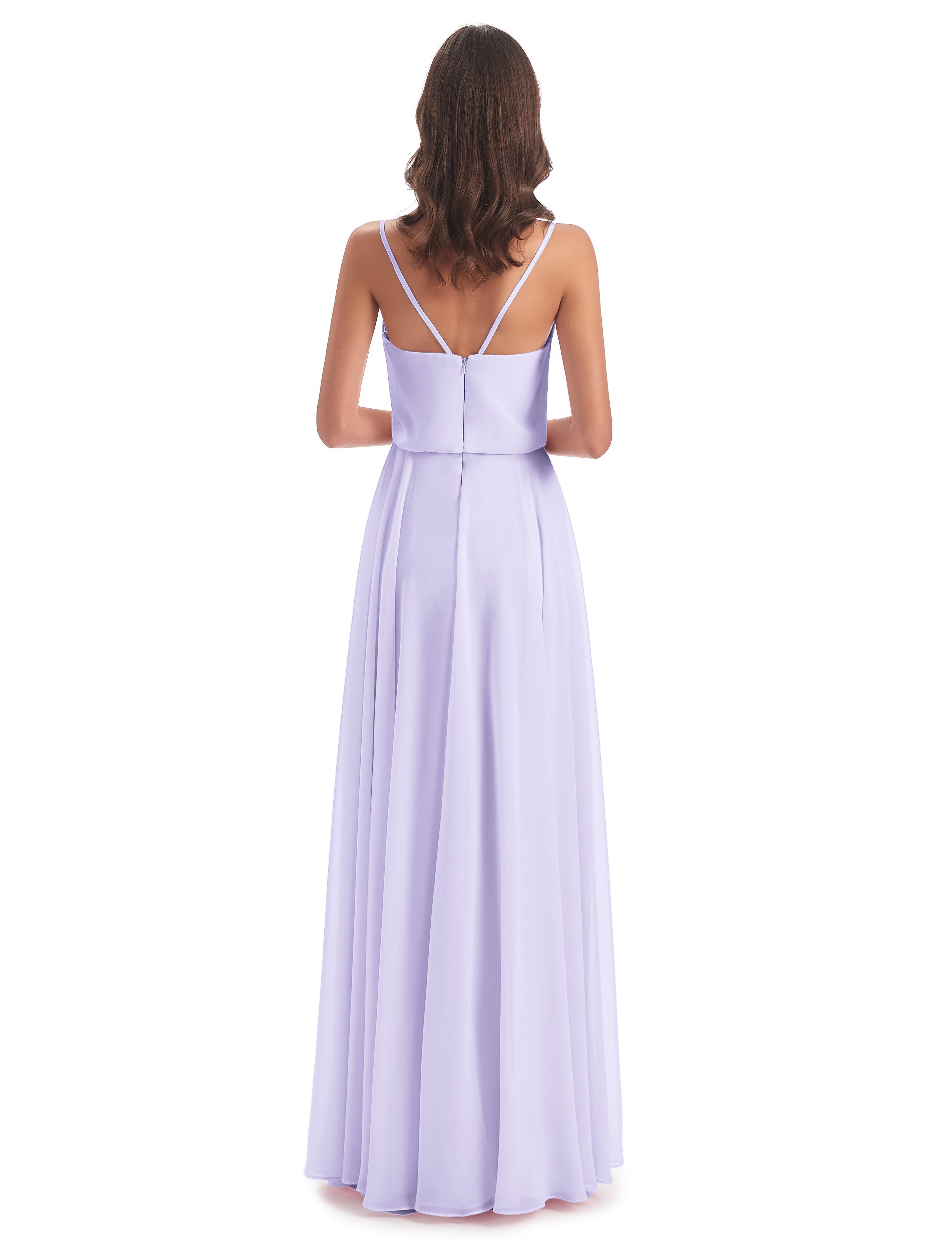 Robe De Demoiselle D Honneur Lilas Bretelles Spaghetti Mousseline Longue Robes Demoiselle D'Honneur