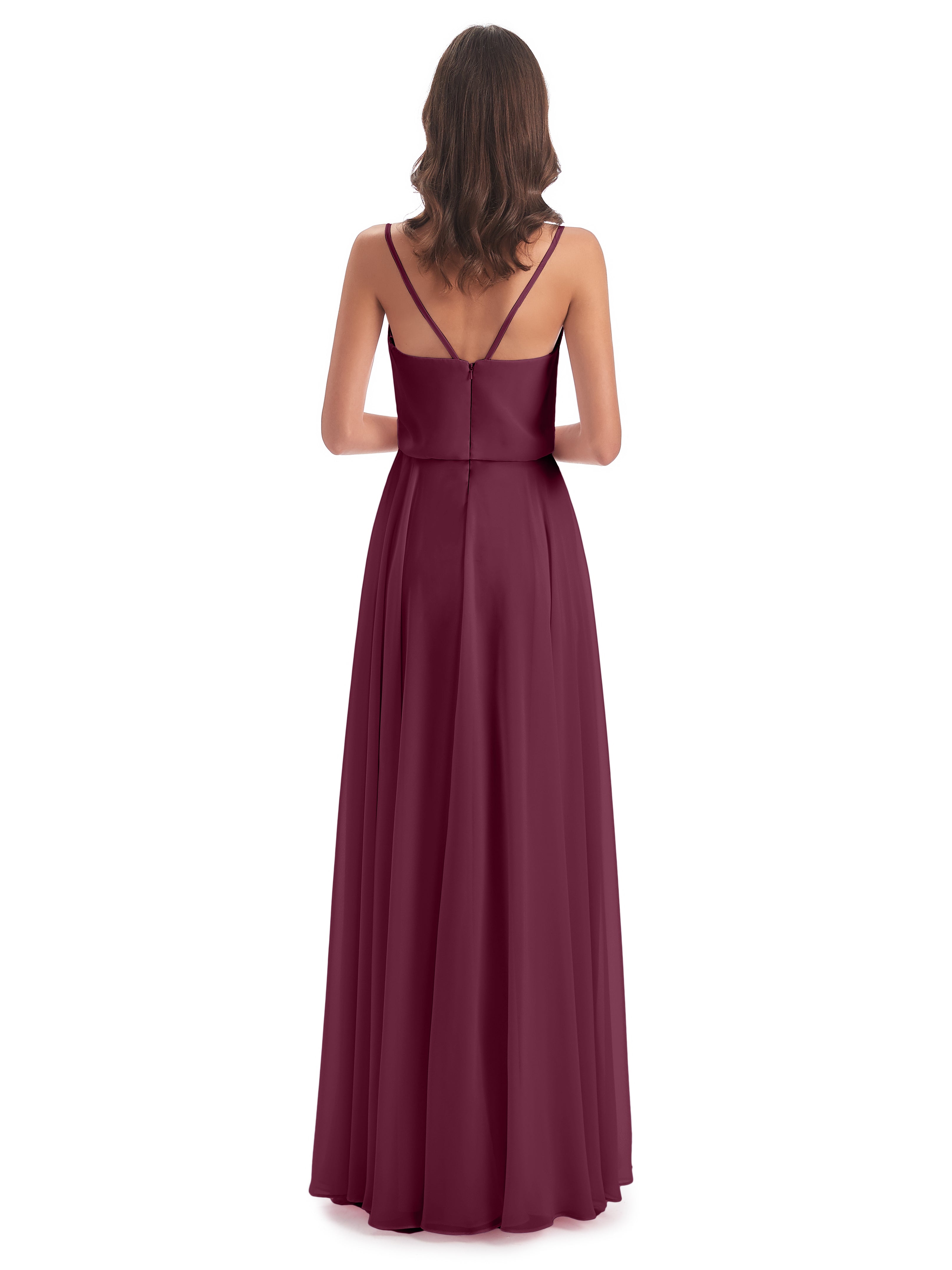 Robes De Demoiselle D'Honneur Mure Bretelles Spaghetti Mousseline Longue Robes Demoiselle D'Honneur