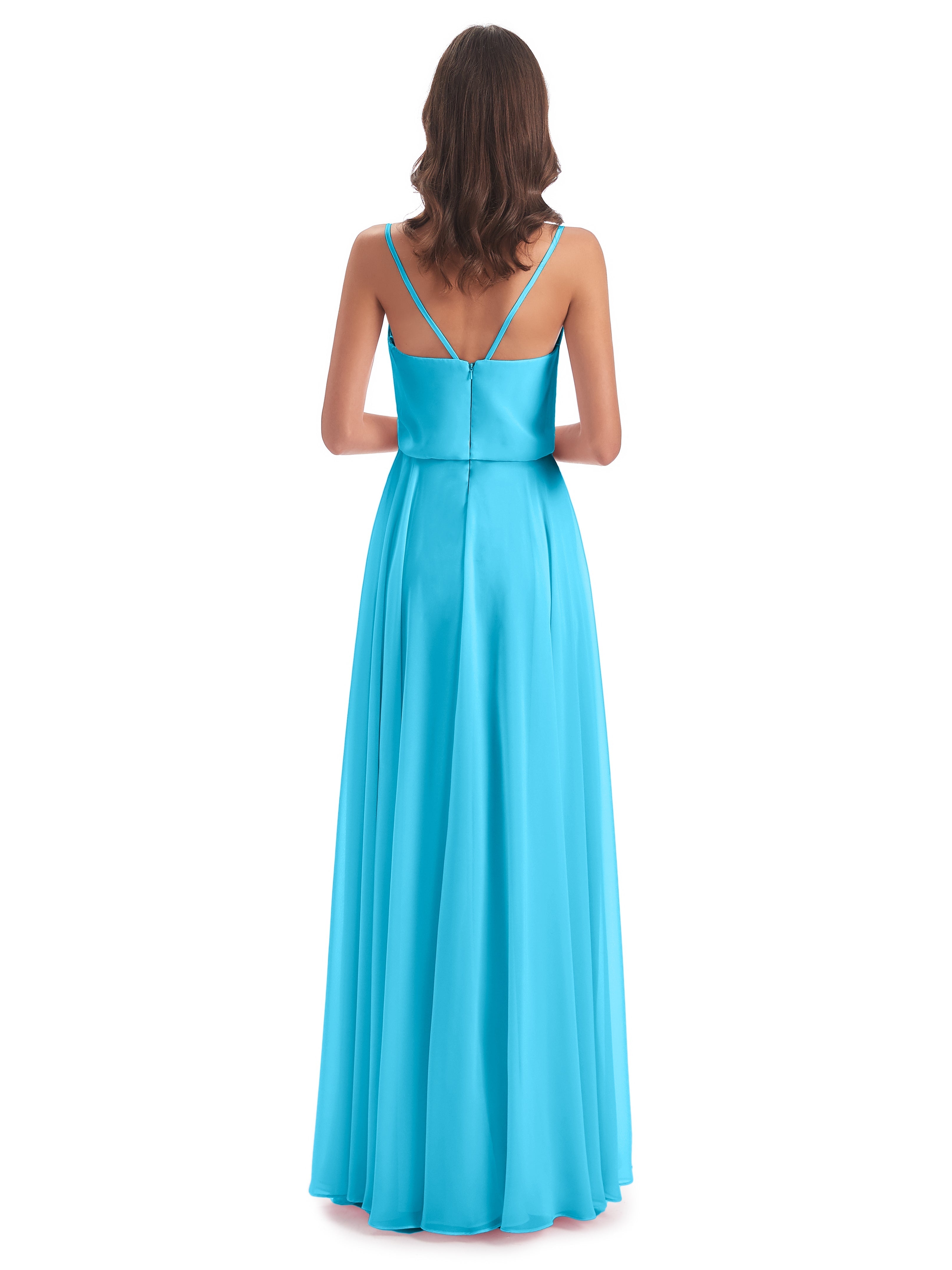 Robe De Demoiselle D'Honneur En Piscine Bretelles Spaghetti Mousseline Longue Robes Demoiselle D'Honneur