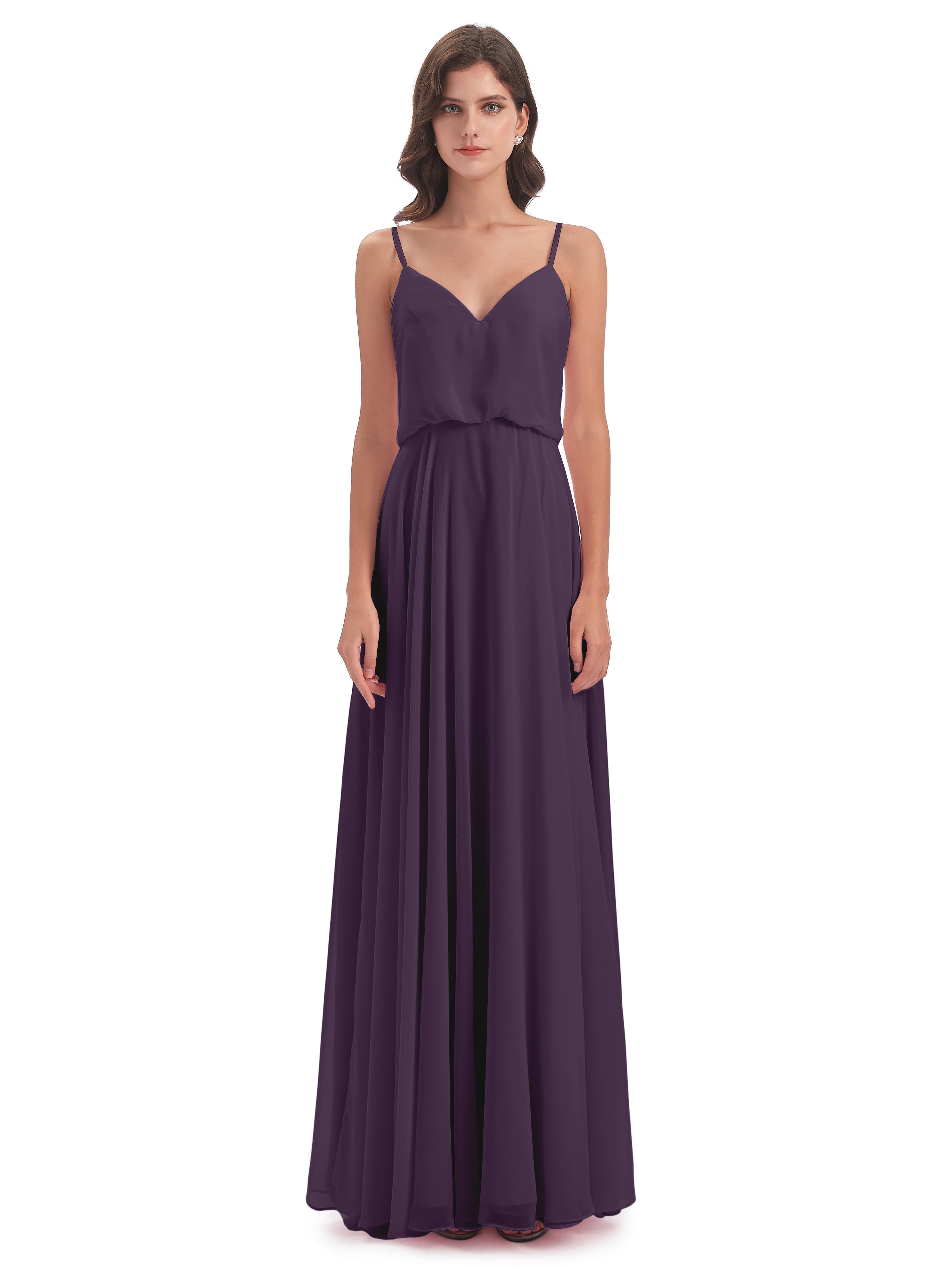 Robe De Demoiselle D'Honneur En Plum Bretelles Spaghetti Mousseline Longue Robes Demoiselle D'Honneur