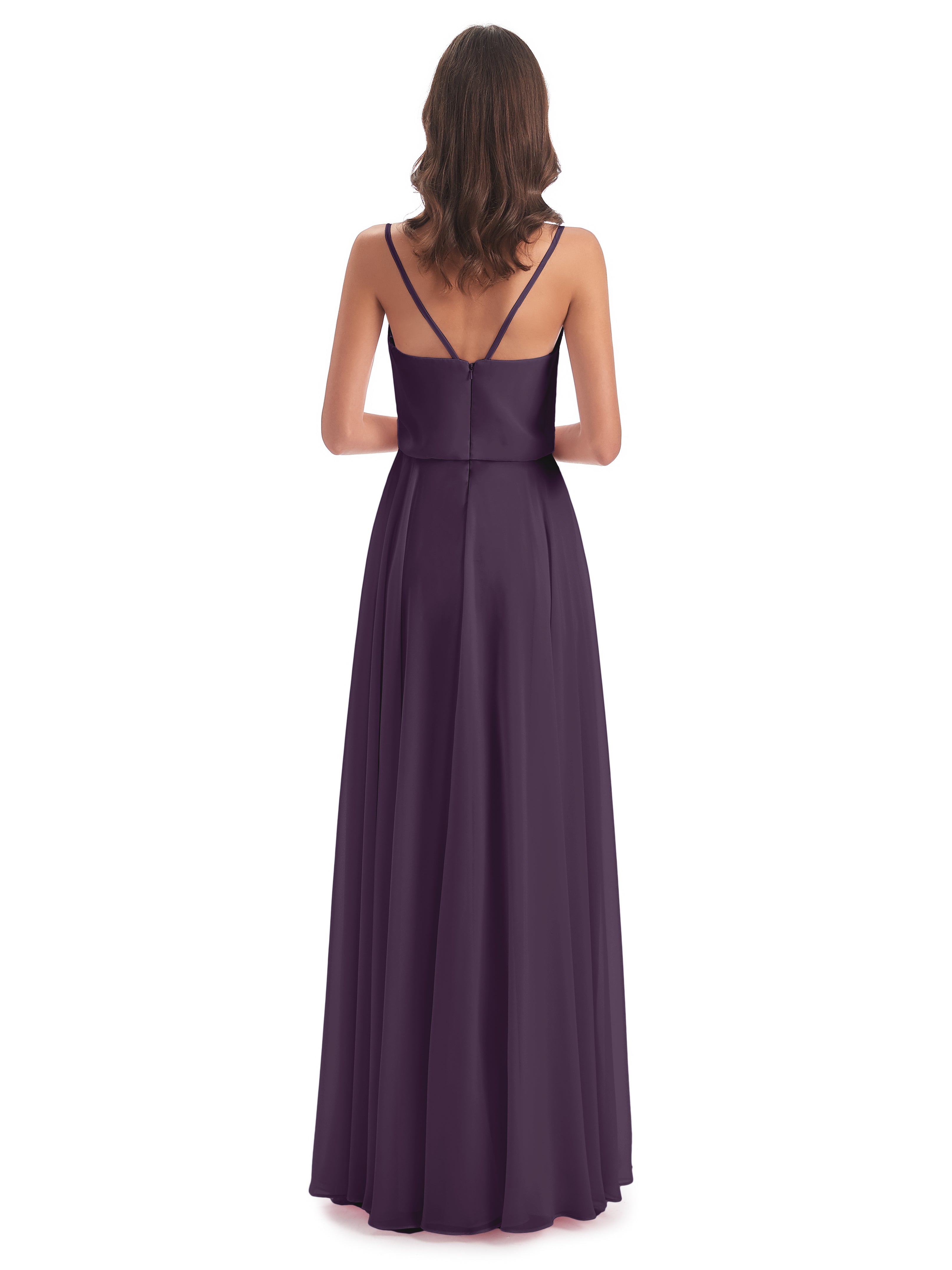 Robe De Demoiselle D'Honneur En Plum Bretelles Spaghetti Mousseline Longue Robes Demoiselle D'Honneur