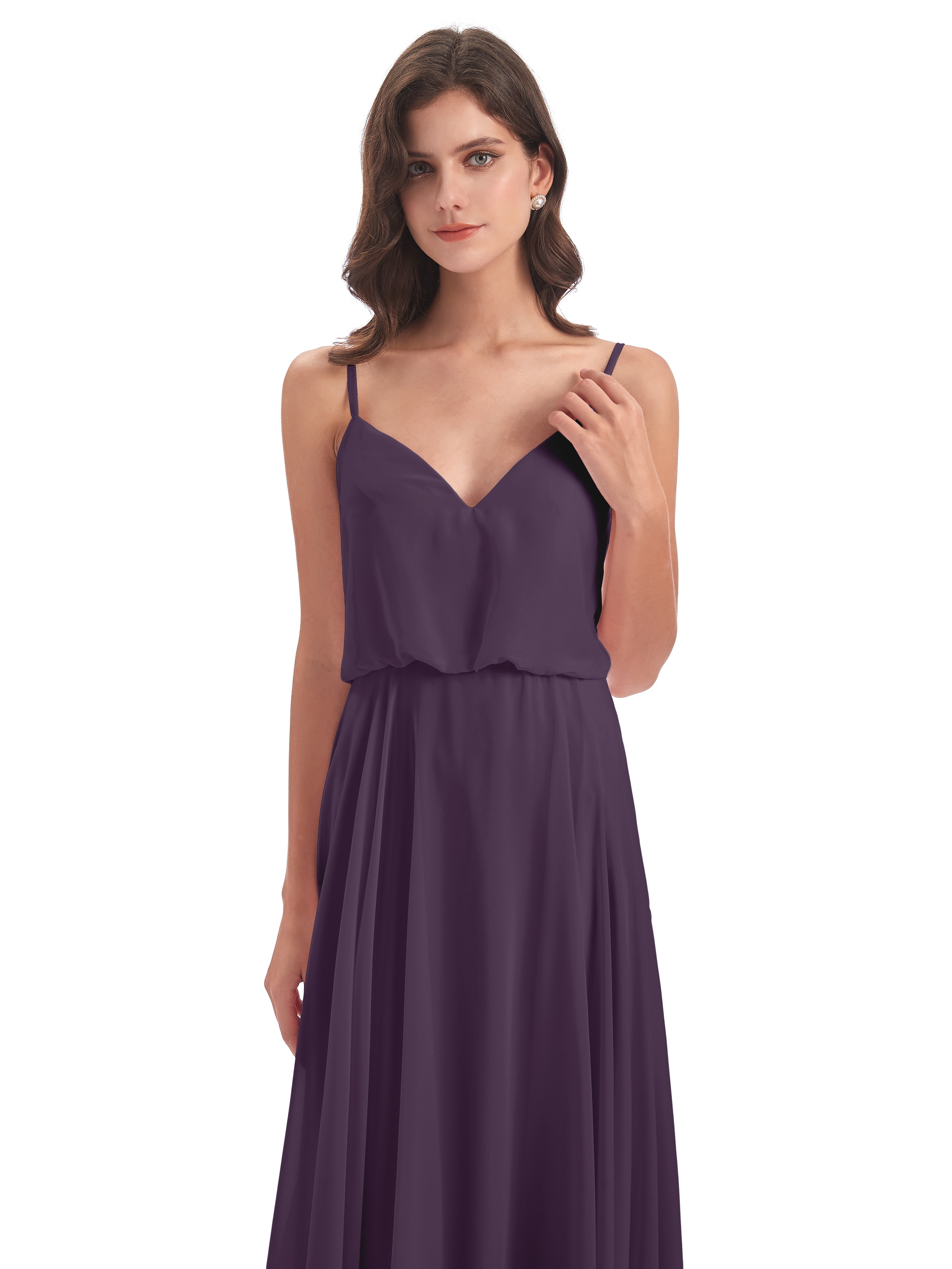 Robe De Demoiselle D'Honneur En Plum Bretelles Spaghetti Mousseline Longue Robes Demoiselle D'Honneur