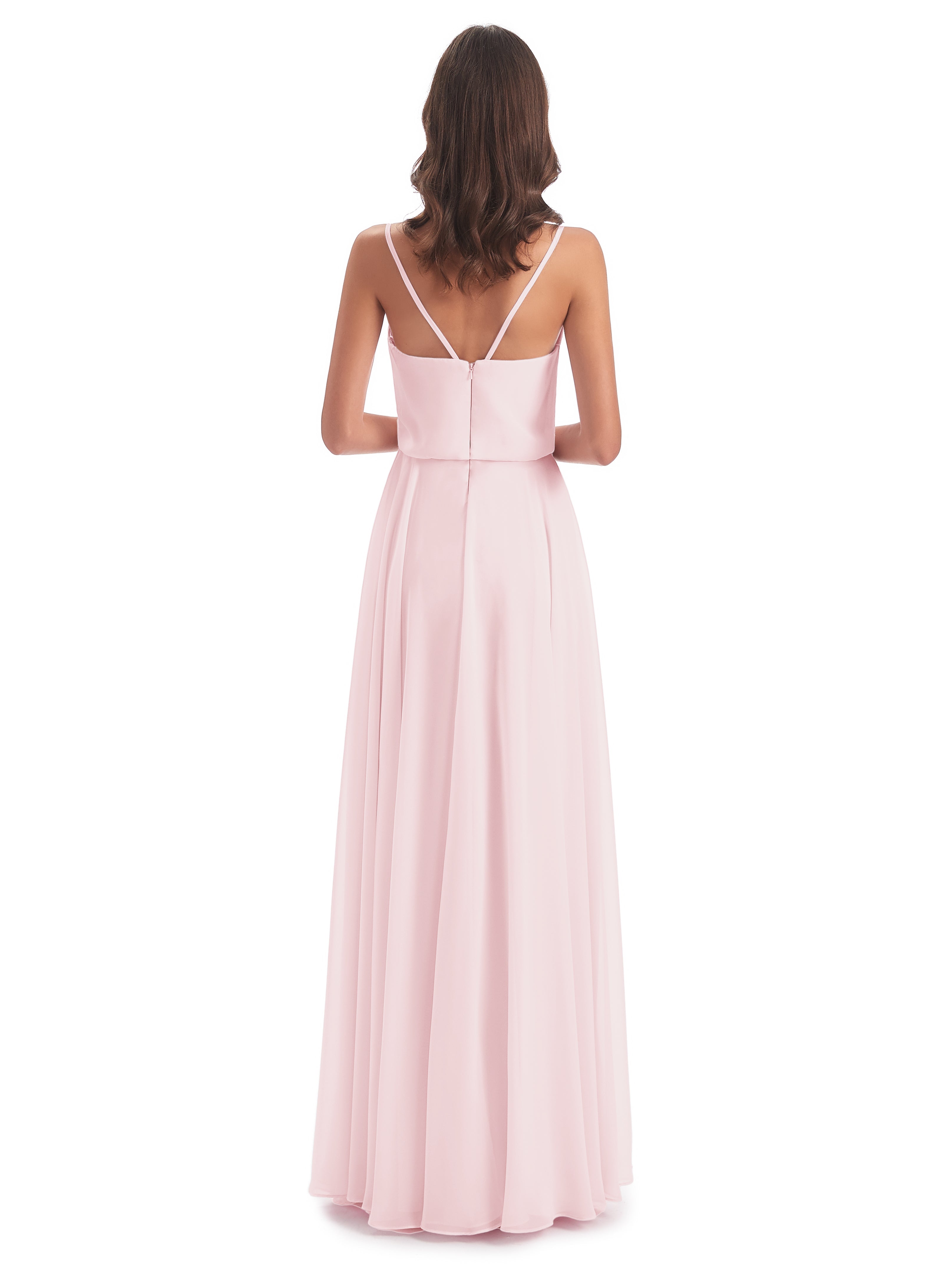 Robe Demoiselle Dhonneur Rose Pale Bretelles Spaghetti Mousseline Longue Robes Demoiselle D'Honneur