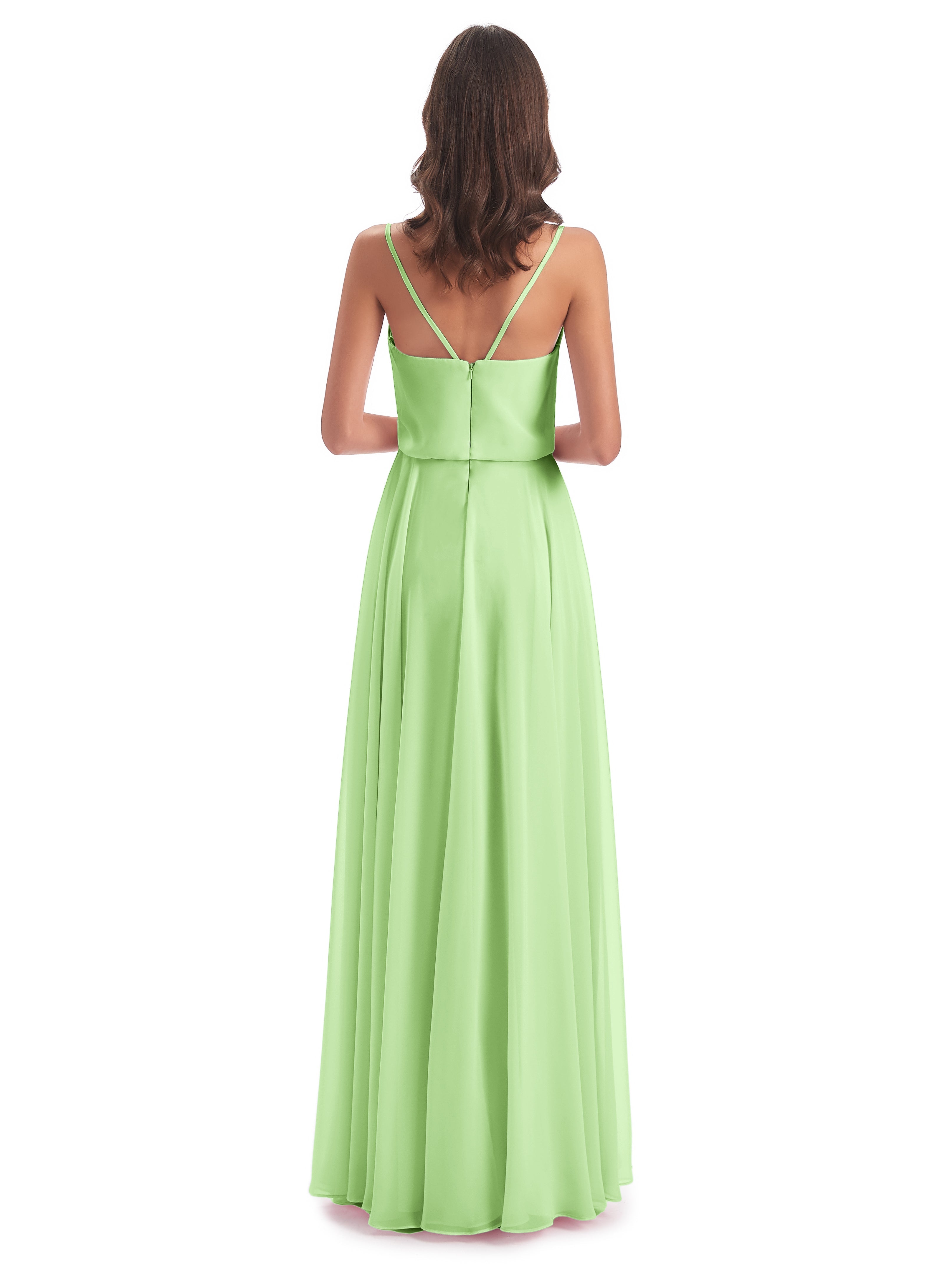Demoiselle Robe Vert Sauge Bretelles Spaghetti Mousseline Longue Robes Demoiselle D'Honneur