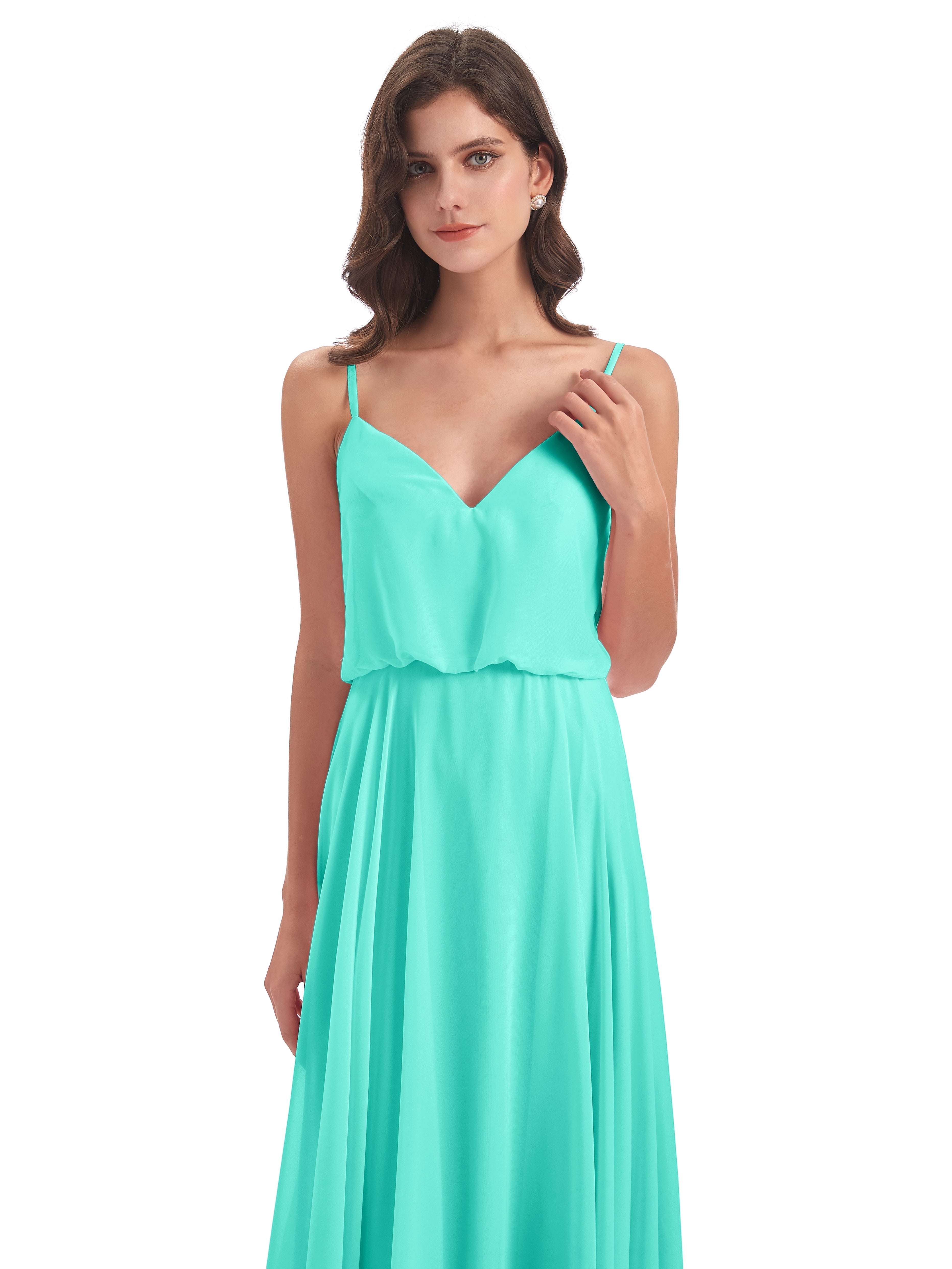 Robes De Demoiselle D'Honneur Spa Bretelles Spaghetti Mousseline Longue Robes Demoiselle D'Honneur