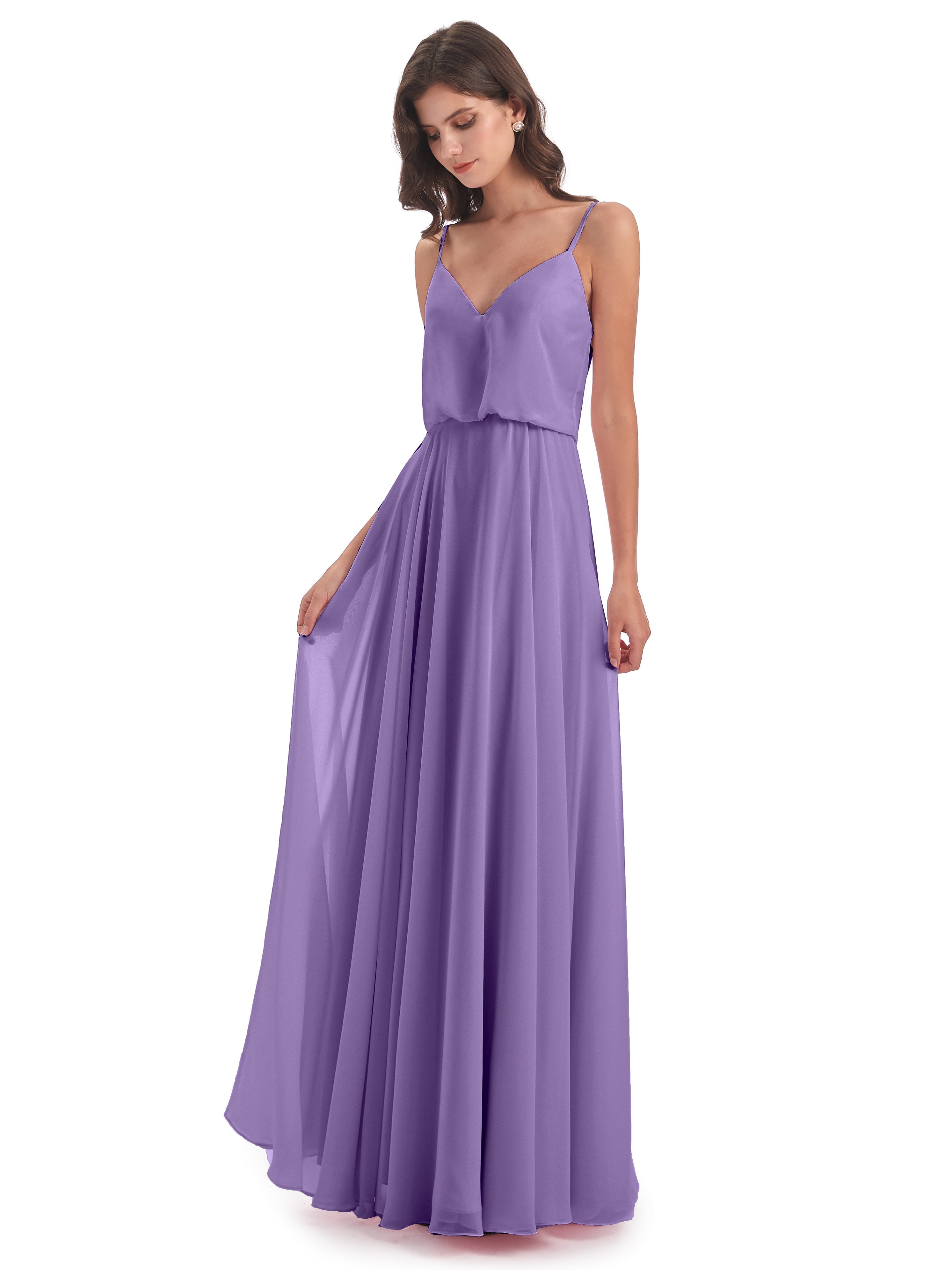 Robes De Demoiselle D'Honneur Tahiti Bretelles Spaghetti Mousseline Longue Robes Demoiselle D'Honneur