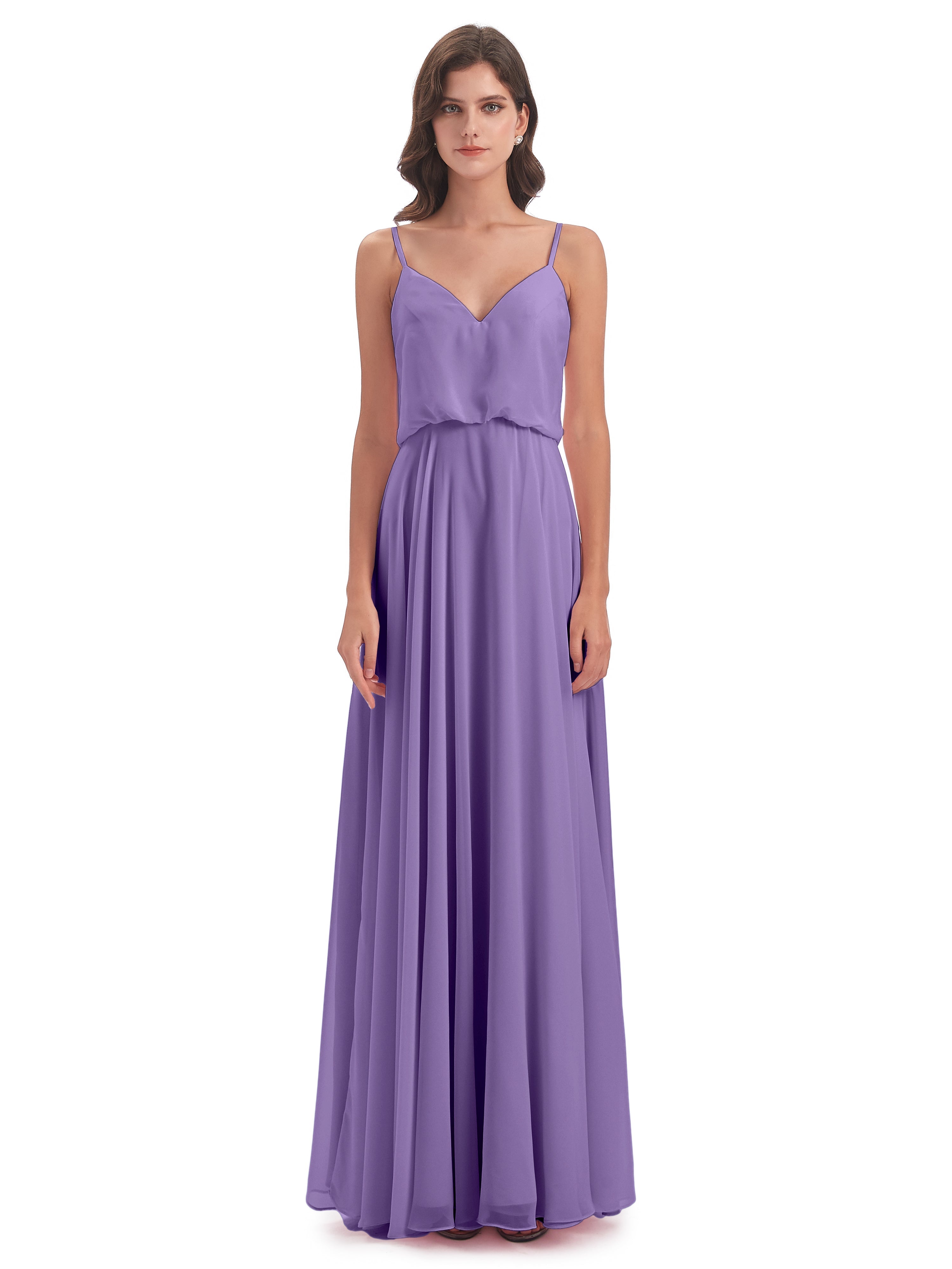 Robes De Demoiselle D'Honneur Tahiti Bretelles Spaghetti Mousseline Longue Robes Demoiselle D'Honneur