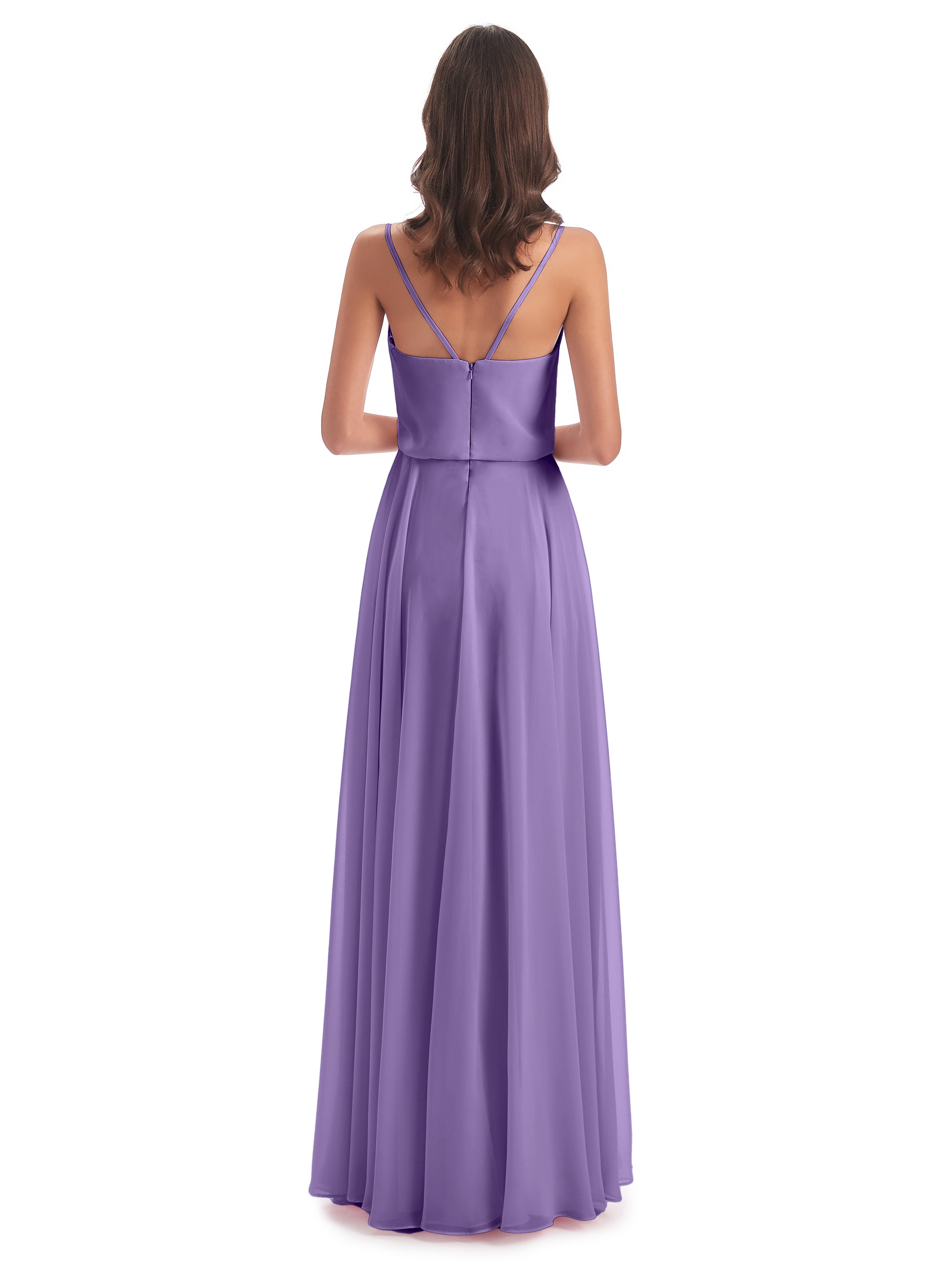 Robes De Demoiselle D'Honneur Tahiti Bretelles Spaghetti Mousseline Longue Robes Demoiselle D'Honneur