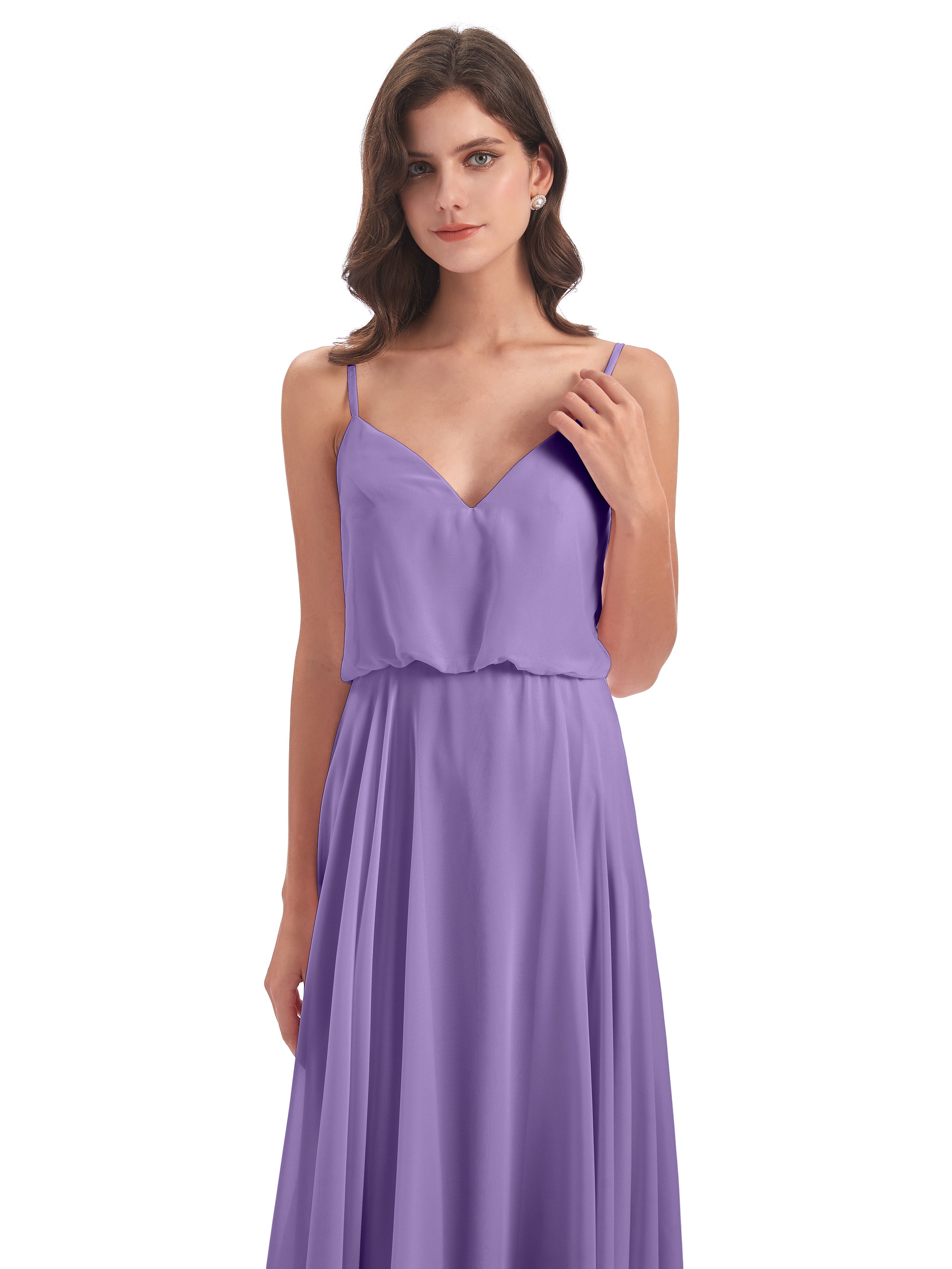Robes De Demoiselle D'Honneur Tahiti Bretelles Spaghetti Mousseline Longue Robes Demoiselle D'Honneur