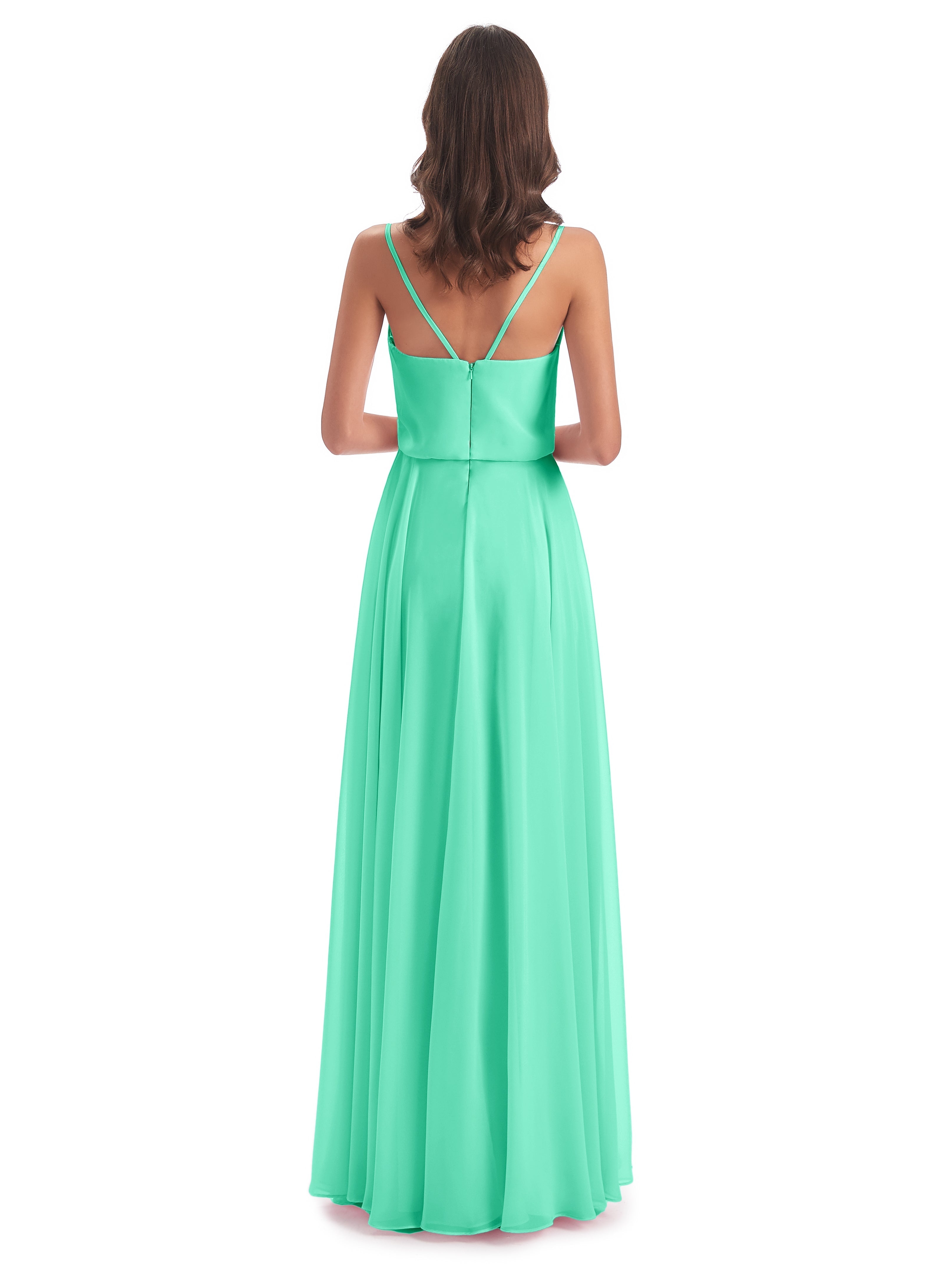 Robe Bleu Turquoise Demoiselle D Honneur Bretelles Spaghetti Mousseline Longue Robes Demoiselle D'Honneur
