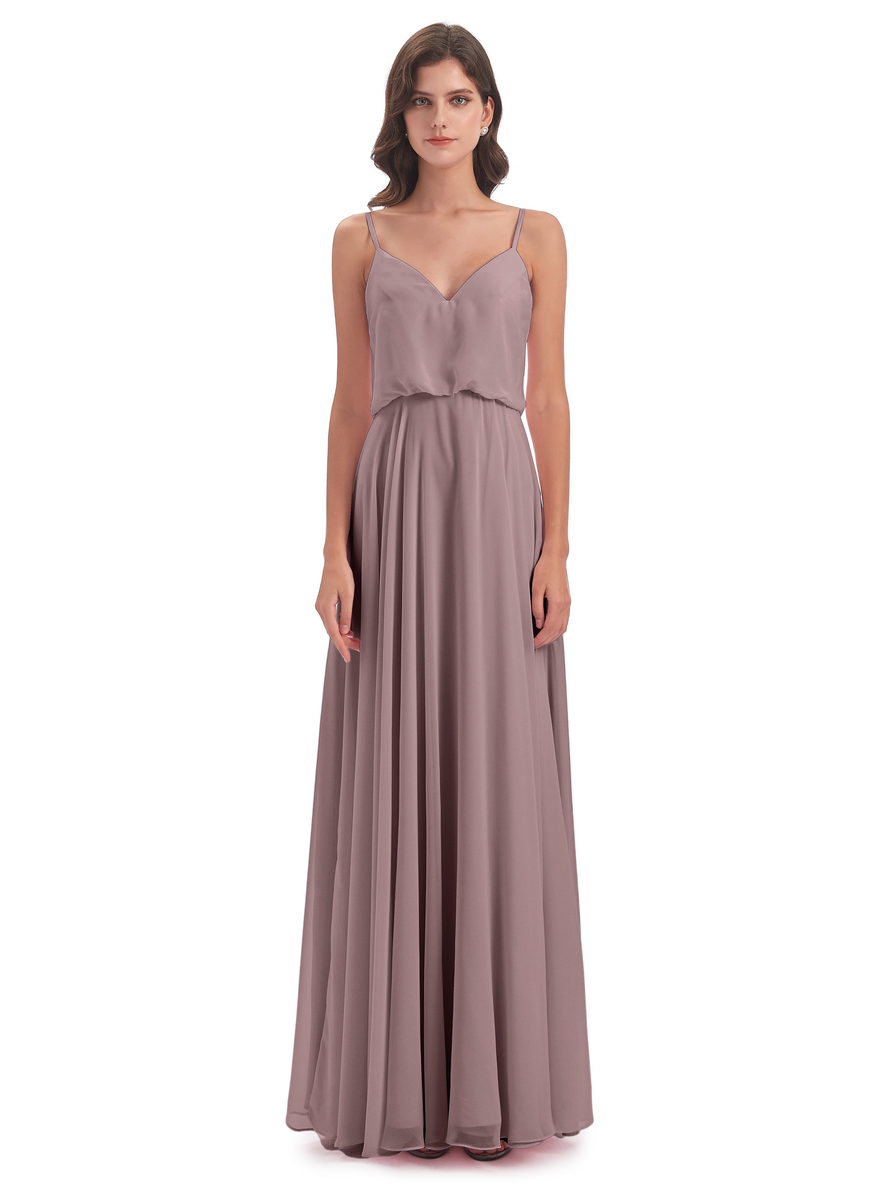 Robes De Demoiselle D'Honneur Vintage Mauve Bretelles Spaghetti Mousseline Longue Robes Demoiselle D'Honneur