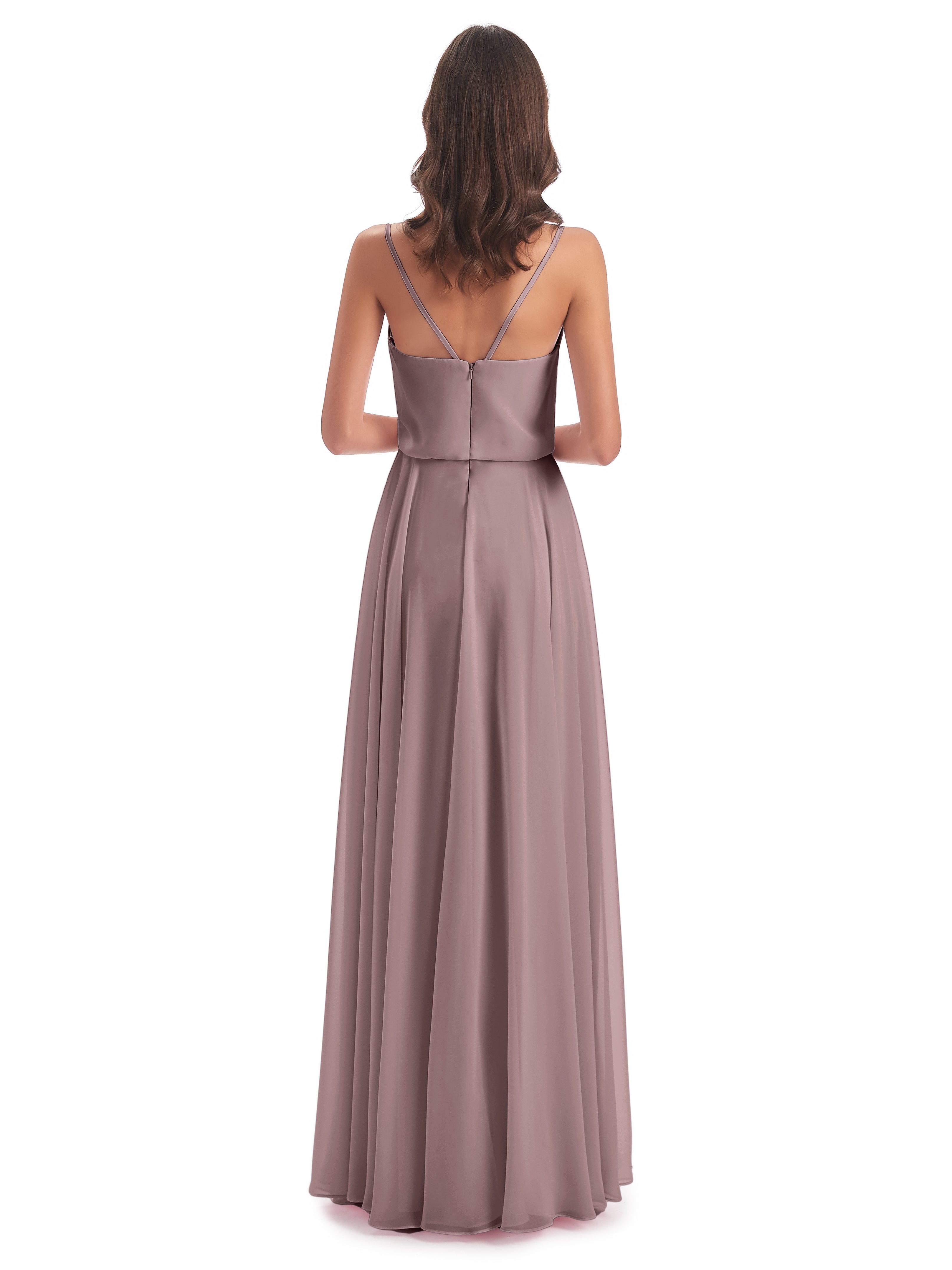 Robes De Demoiselle D'Honneur Vintage Mauve Bretelles Spaghetti Mousseline Longue Robes Demoiselle D'Honneur