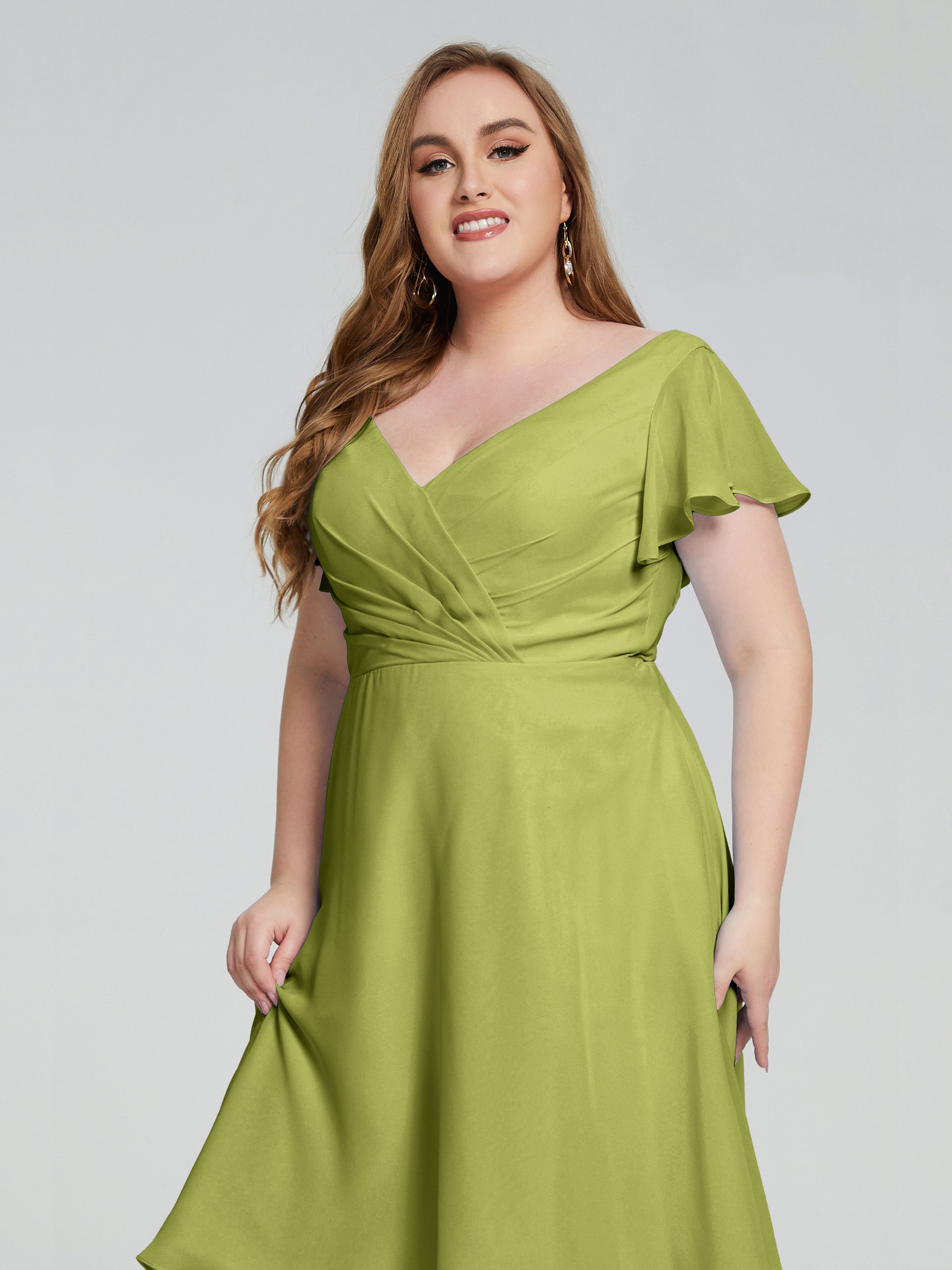 Robes De Demoiselle D'Honneur Trèfle Longueur Genou Manches Courtes Mousseline Robes Demoiselle D'Honneur Grande Taille