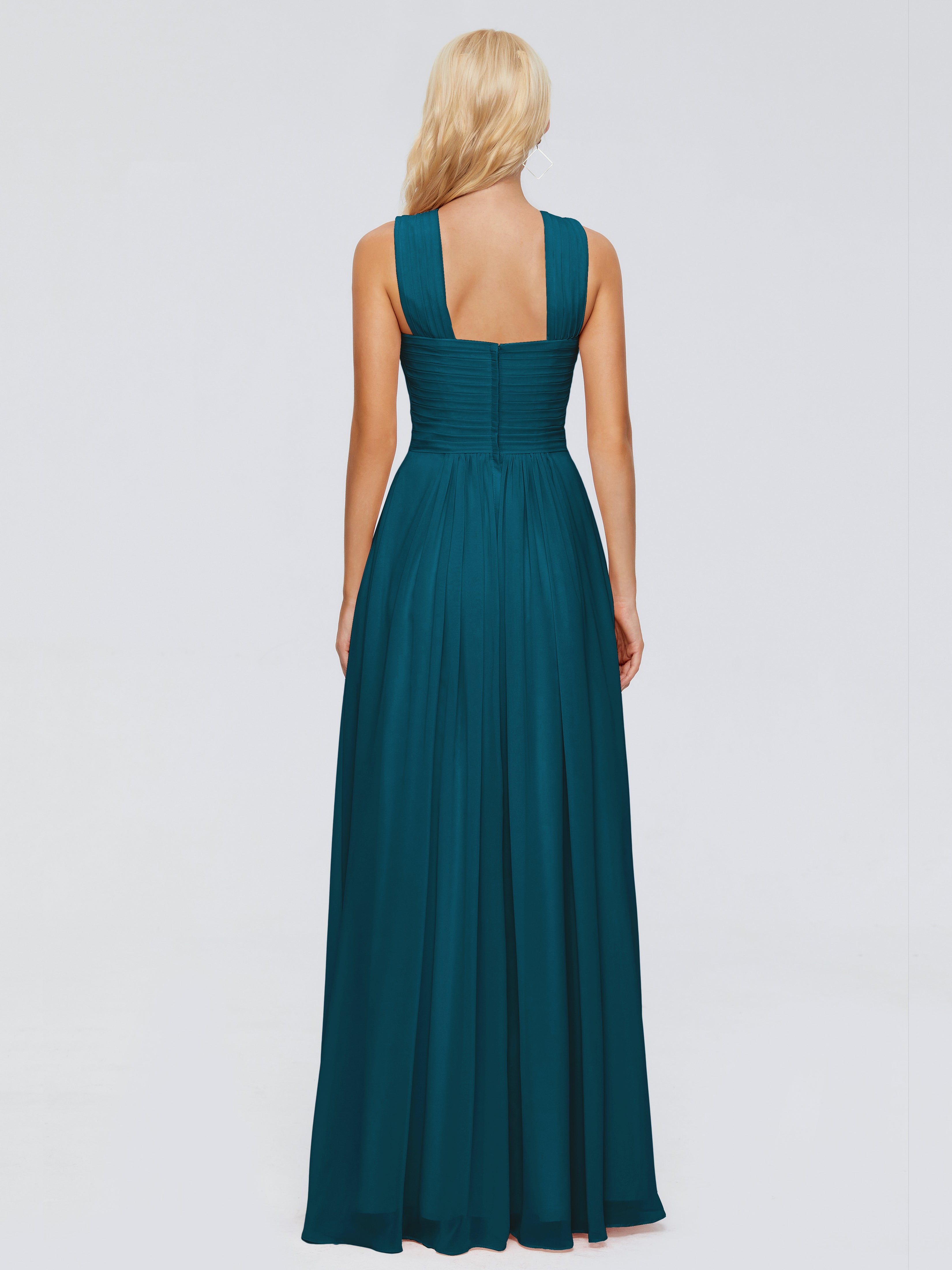 Robes De Demoiselle D'Honneur Bleu Encre Trapèze Bretelle Mousseline Robes Demoiselle D'Honneur