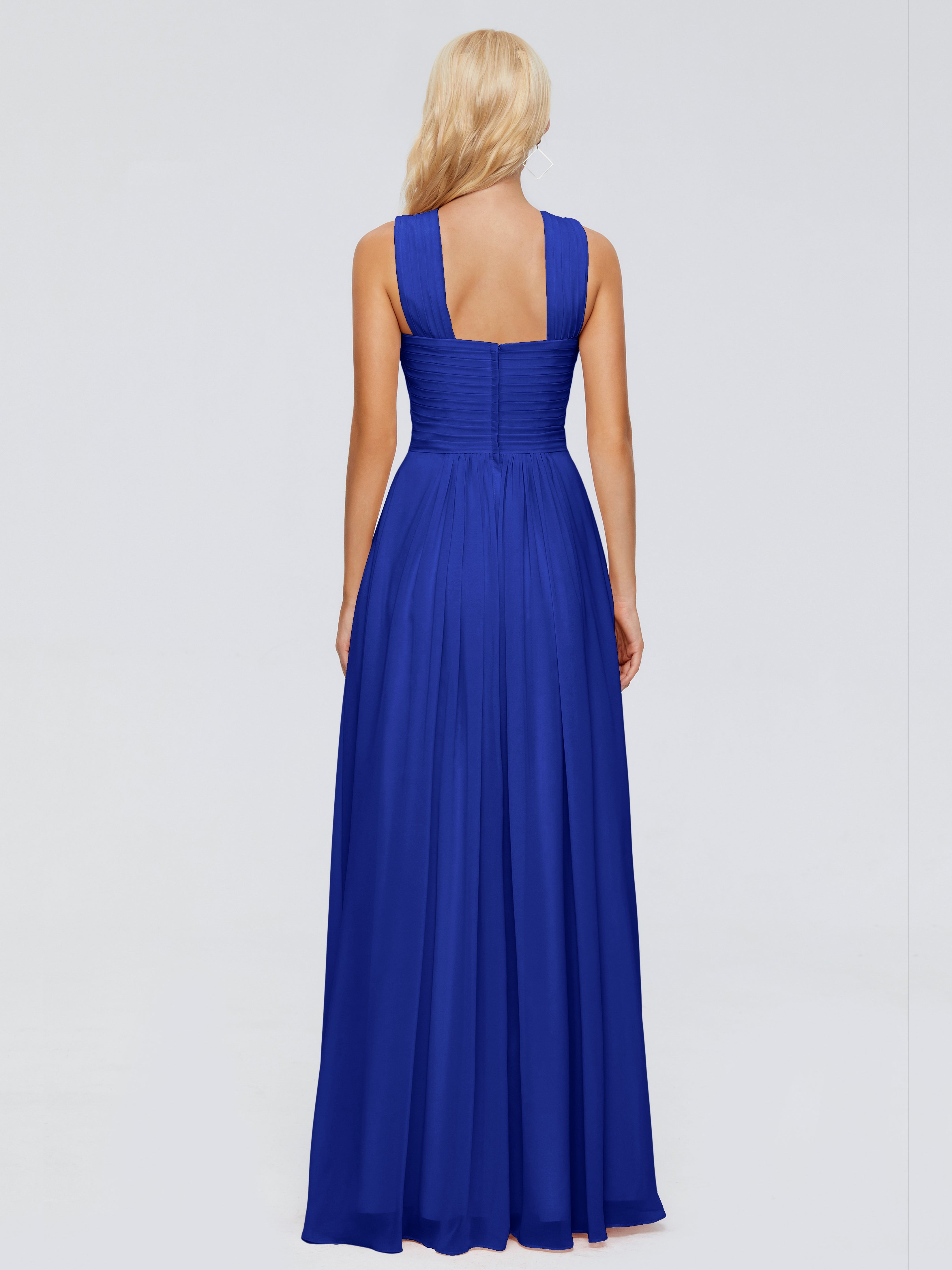 Robe Demoiselle D Honneur Bleue Roi Trapèze Bretelle Mousseline Robes Demoiselle D'Honneur