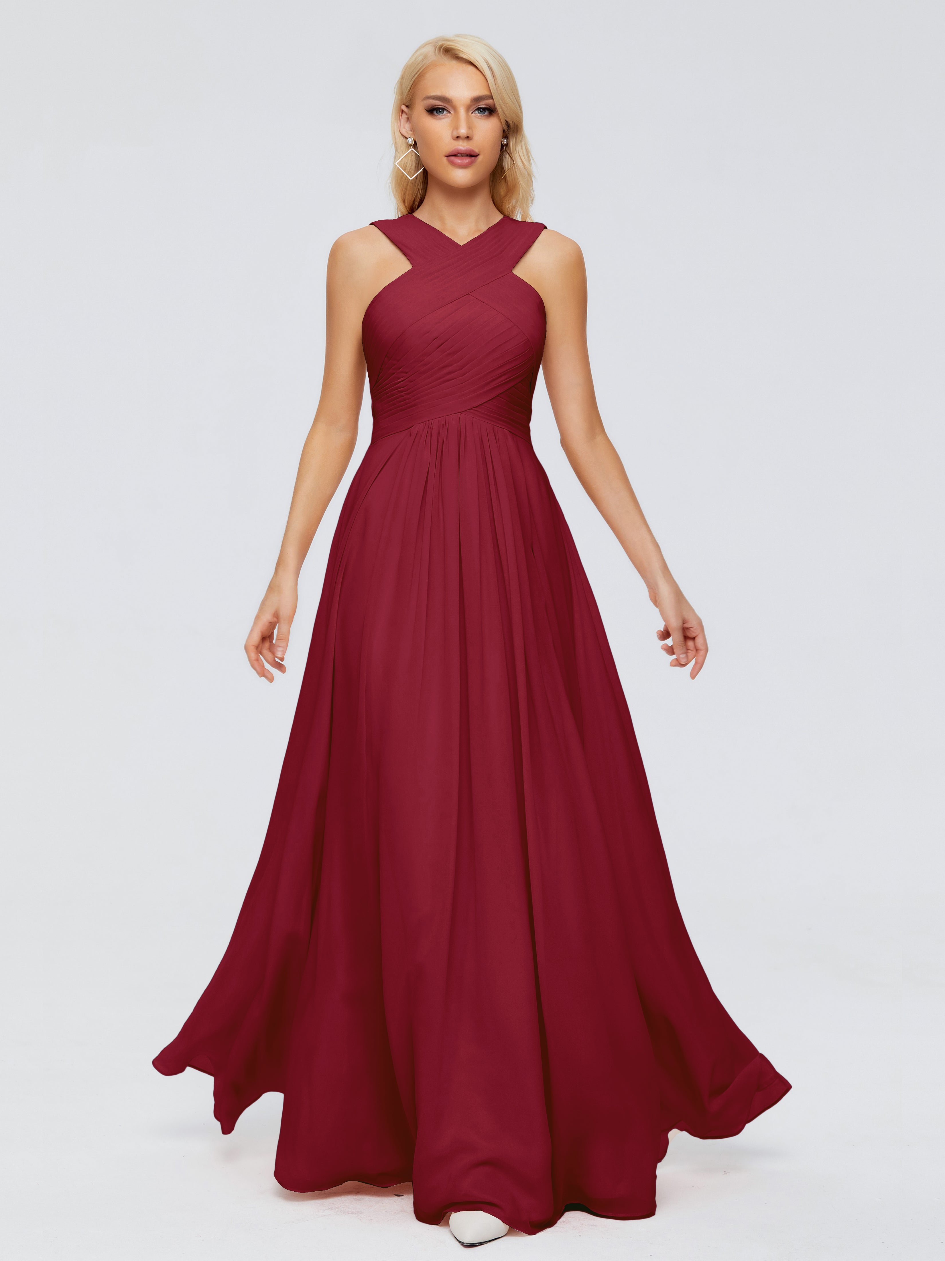 Robe Demoiselle D Honneur Rouge Bordeaux Trapèze Bretelle Mousseline Robes Demoiselle D'Honneur