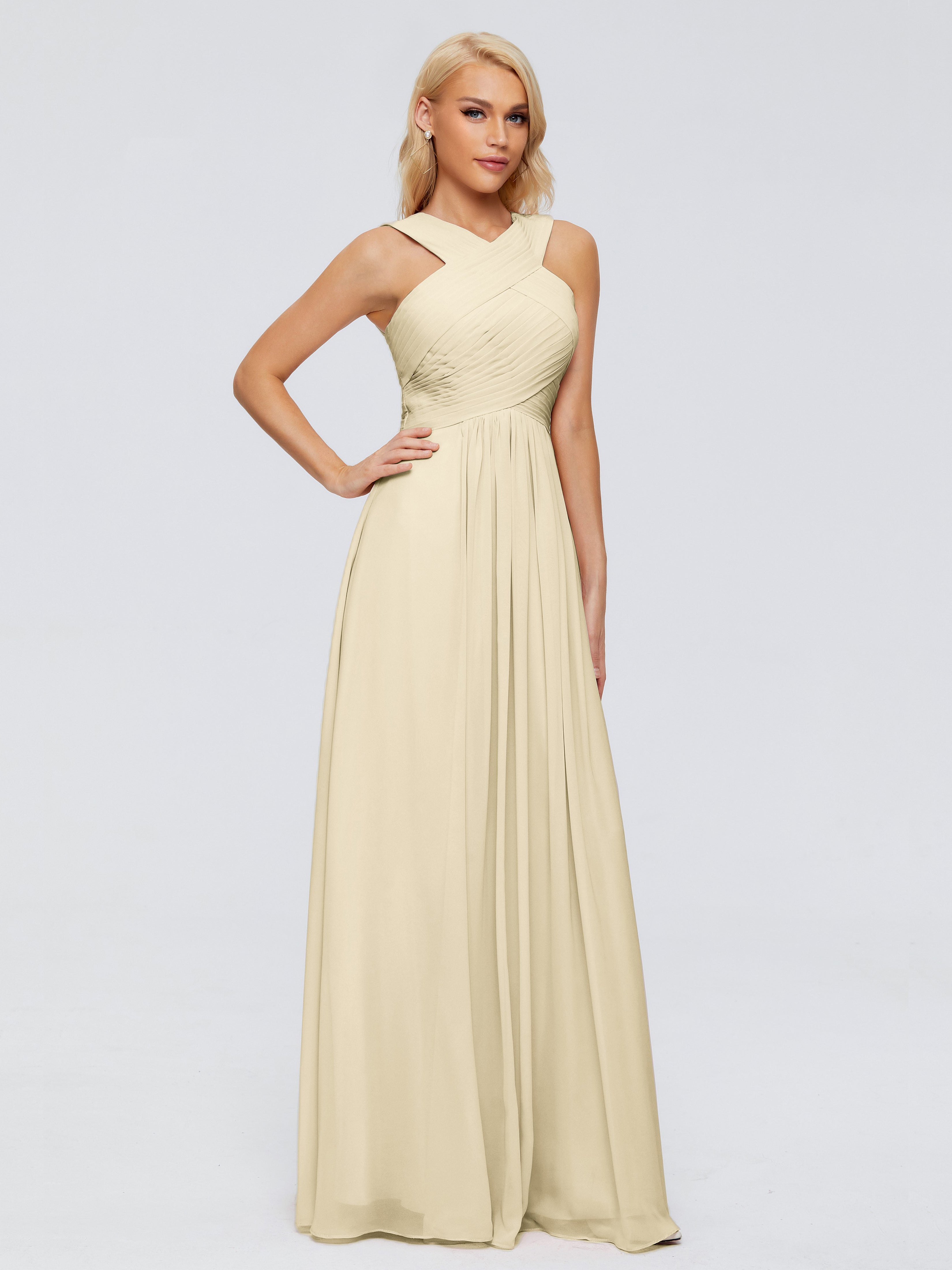Robe Couleur Champagne Demoiselle D Honneur Trapèze Bretelle Mousseline Robes Demoiselle D'Honneur