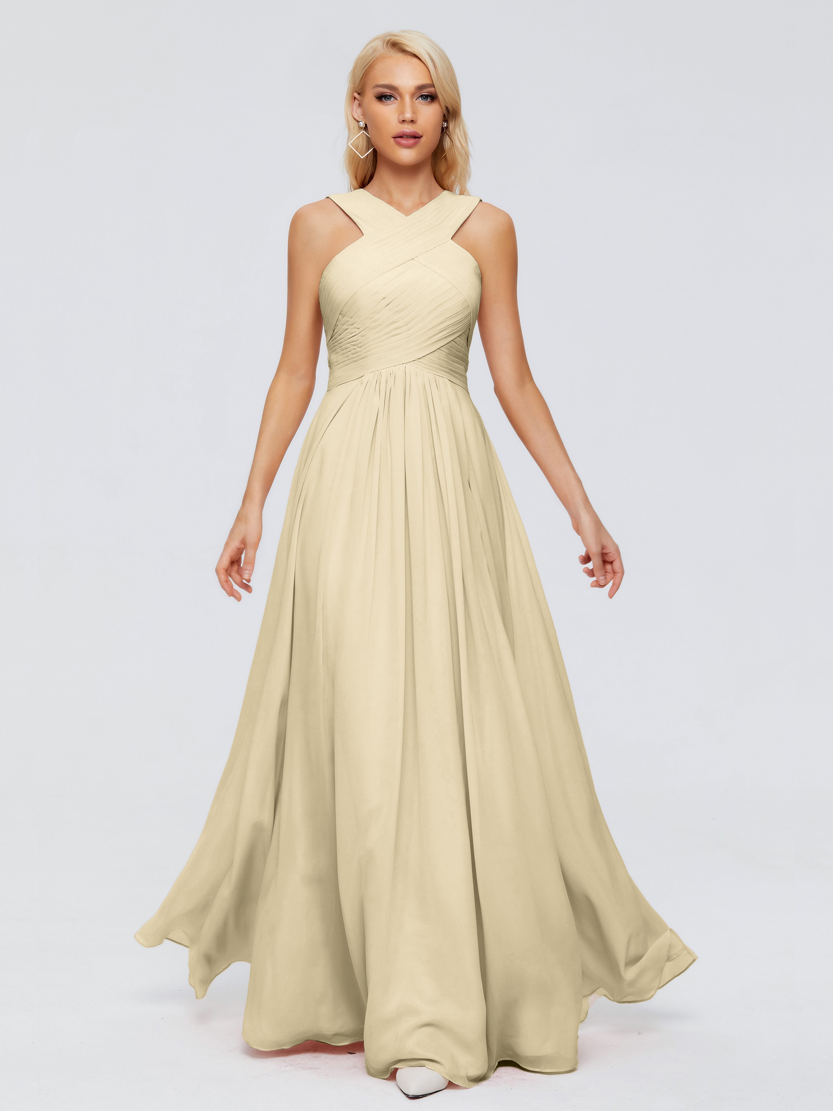 Robe Couleur Champagne Demoiselle D Honneur Trapèze Bretelle Mousseline Robes Demoiselle D'Honneur