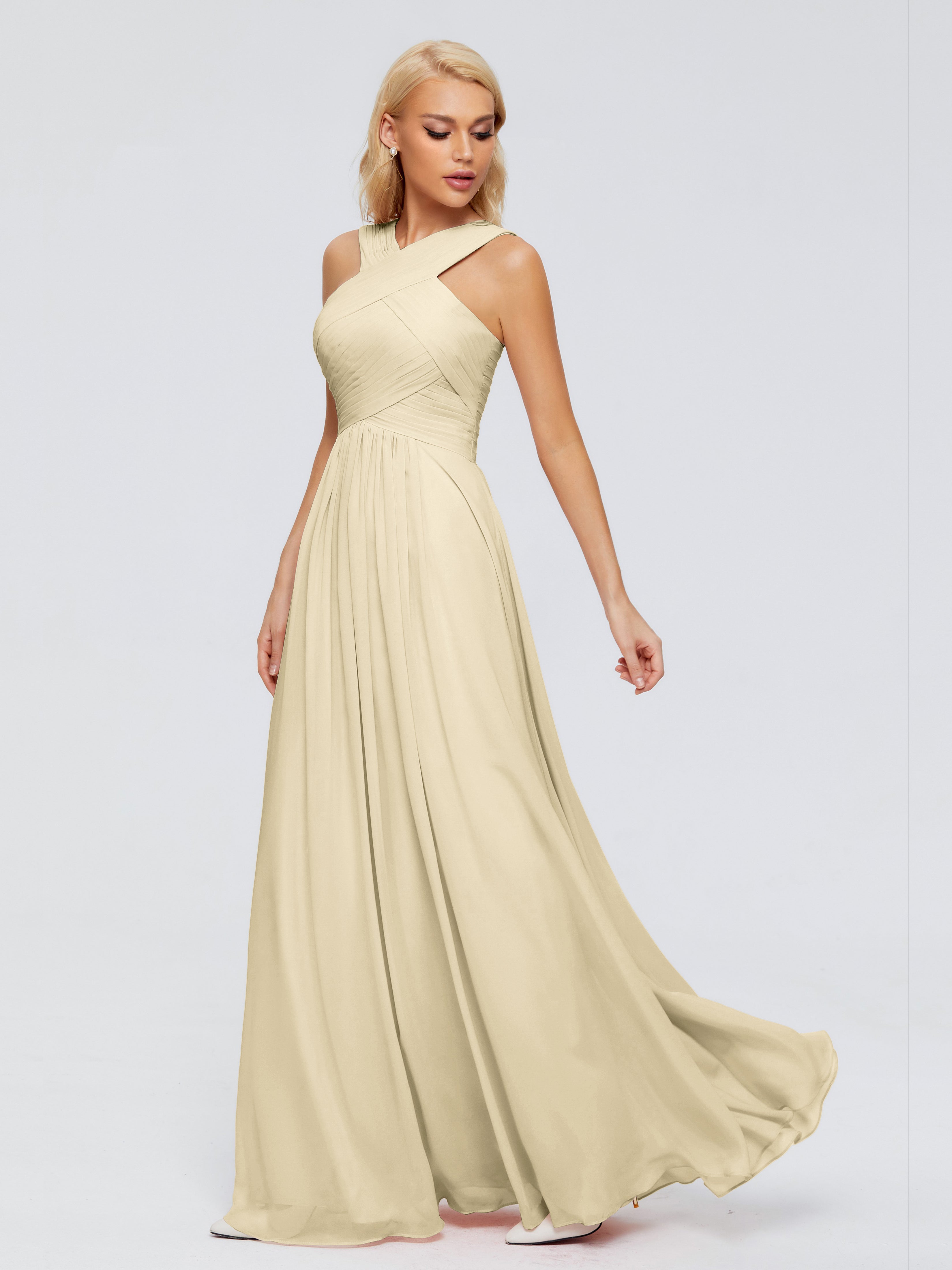 Robe Couleur Champagne Demoiselle D Honneur Trapèze Bretelle Mousseline Robes Demoiselle D'Honneur