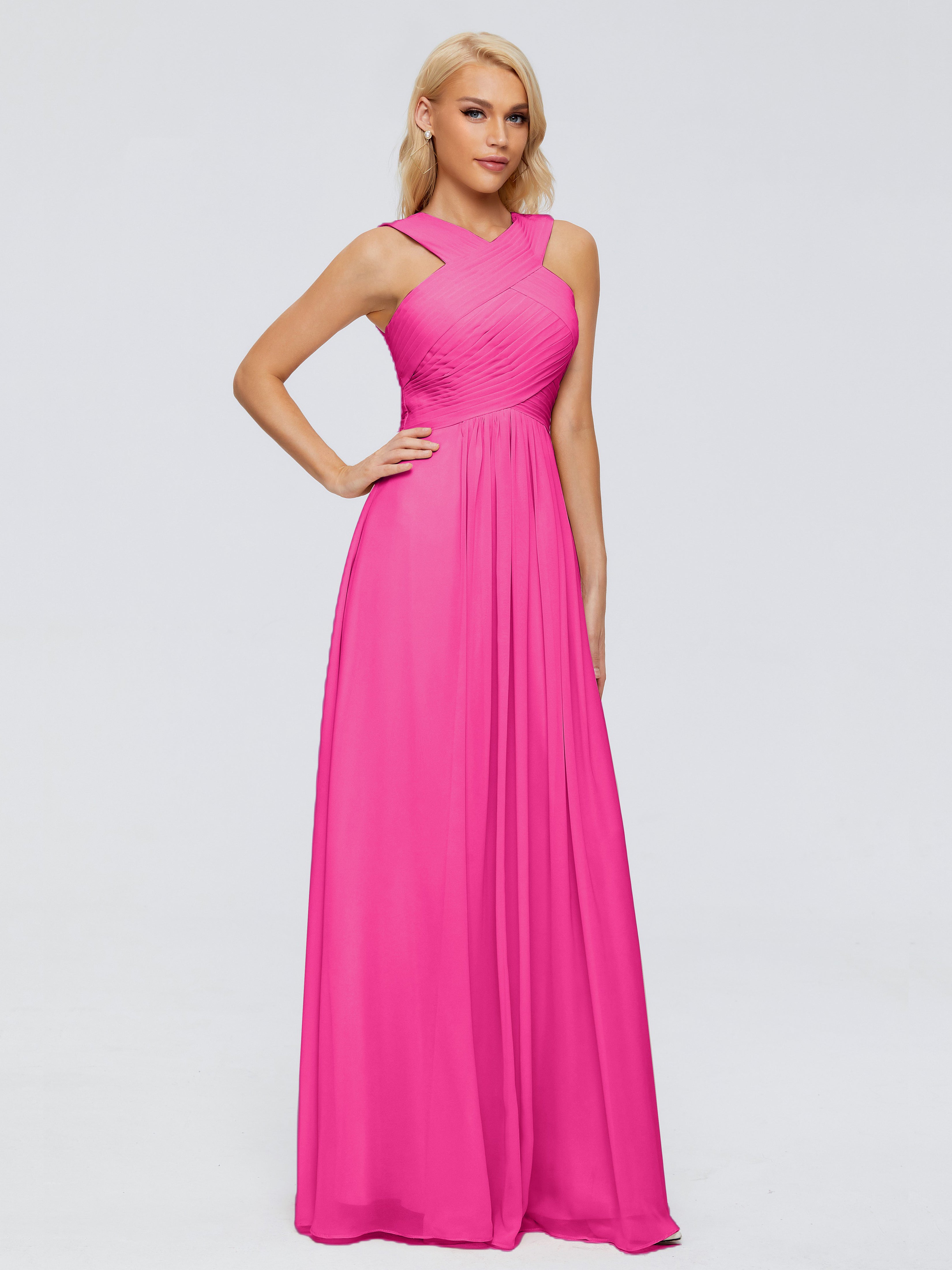 Robes De Demoiselle D'Honneur Rose Fuchsia Trapèze Bretelle Mousseline Robes Demoiselle D'Honneur