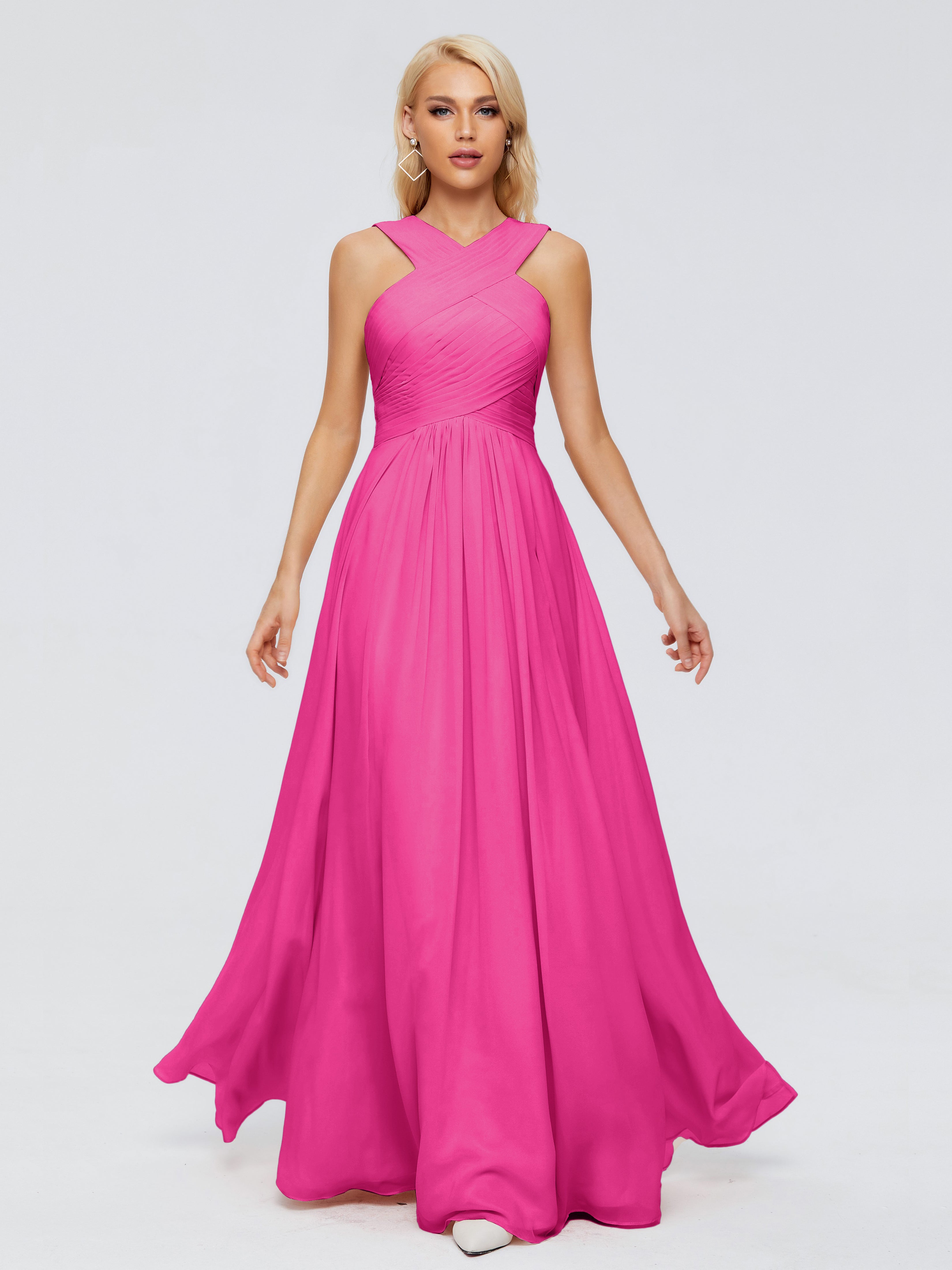 Robes De Demoiselle D'Honneur Rose Fuchsia Trapèze Bretelle Mousseline Robes Demoiselle D'Honneur
