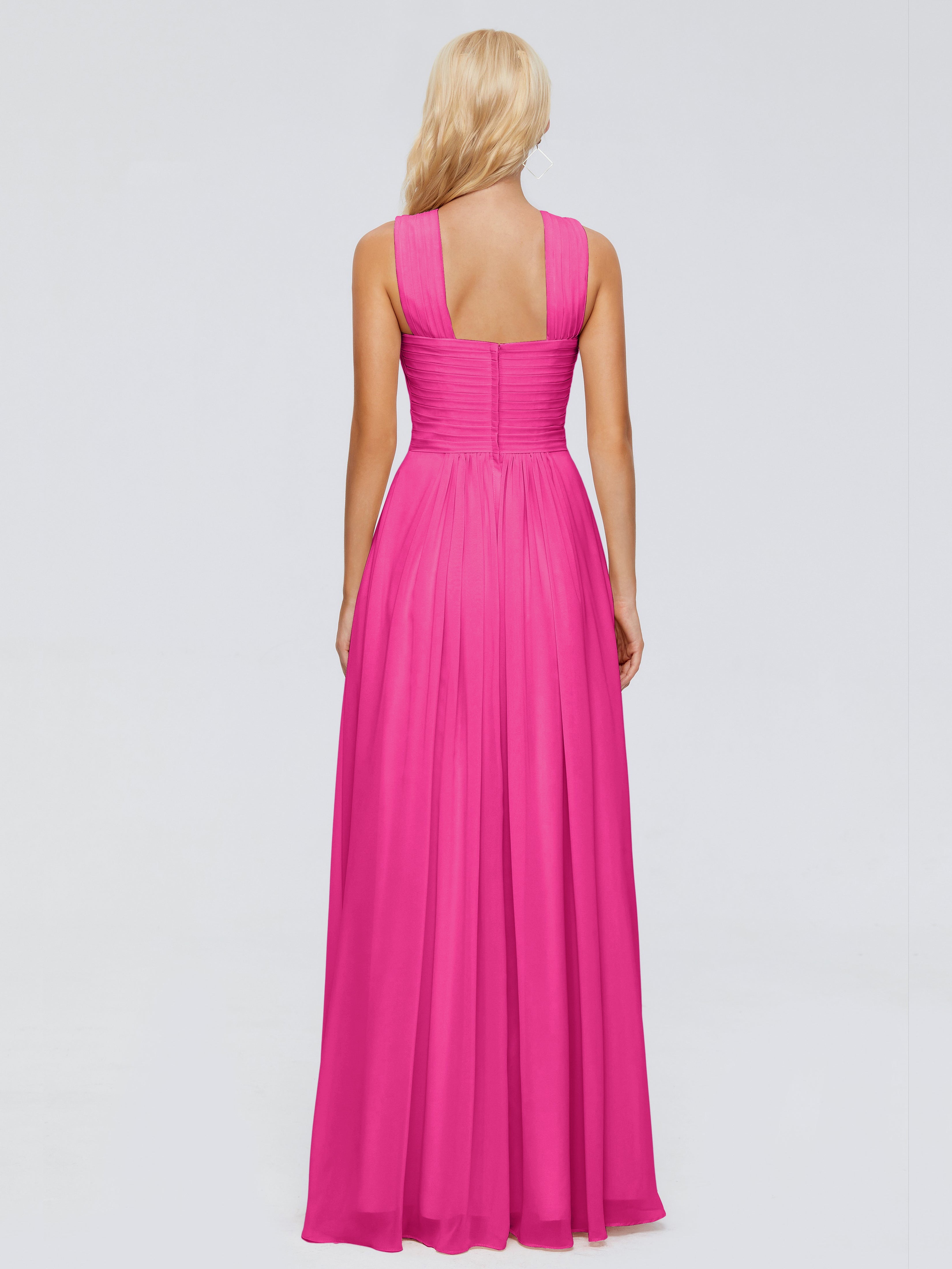 Robes De Demoiselle D'Honneur Rose Fuchsia Trapèze Bretelle Mousseline Robes Demoiselle D'Honneur