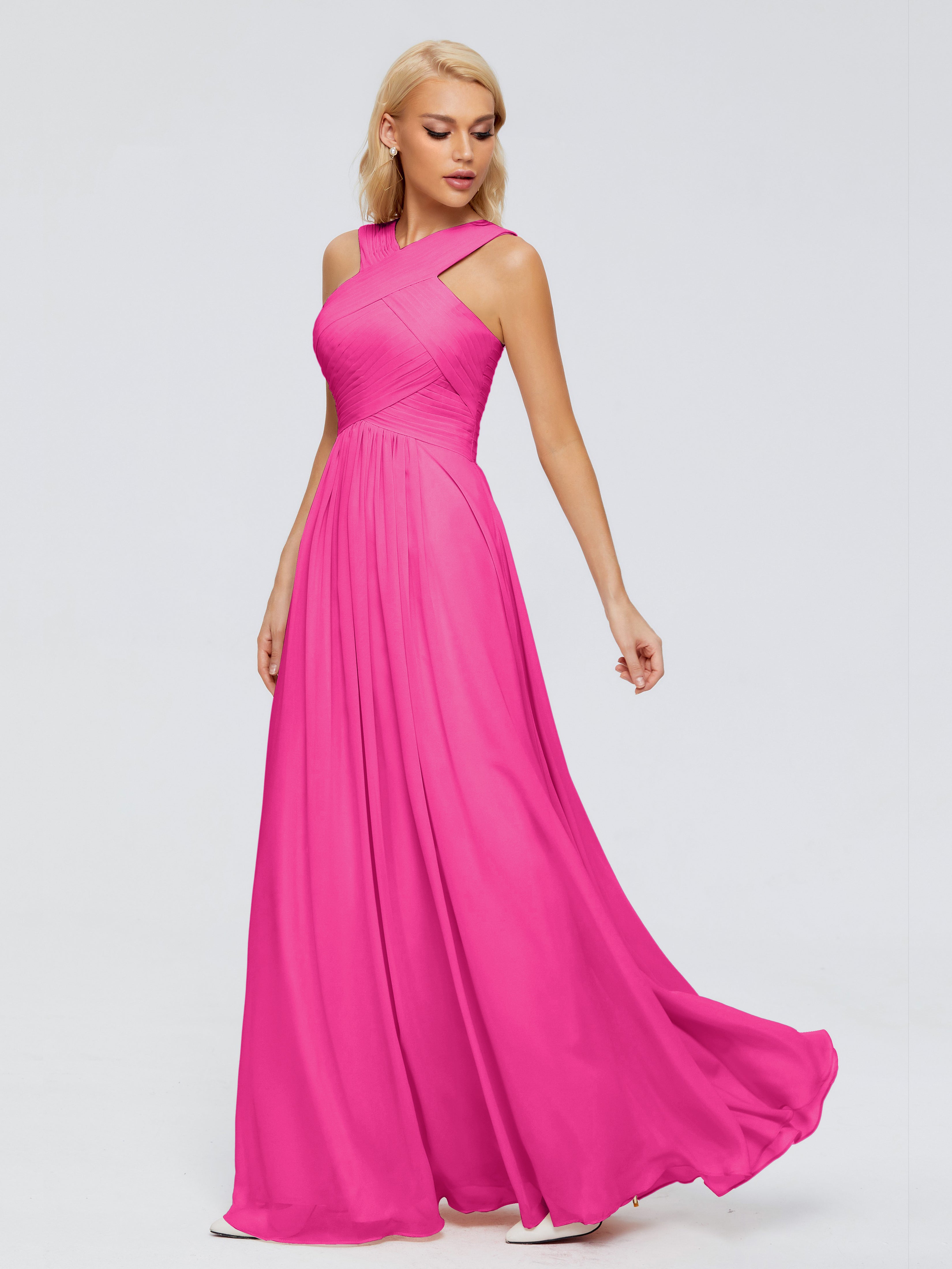 Robes De Demoiselle D'Honneur Rose Fuchsia Trapèze Bretelle Mousseline Robes Demoiselle D'Honneur
