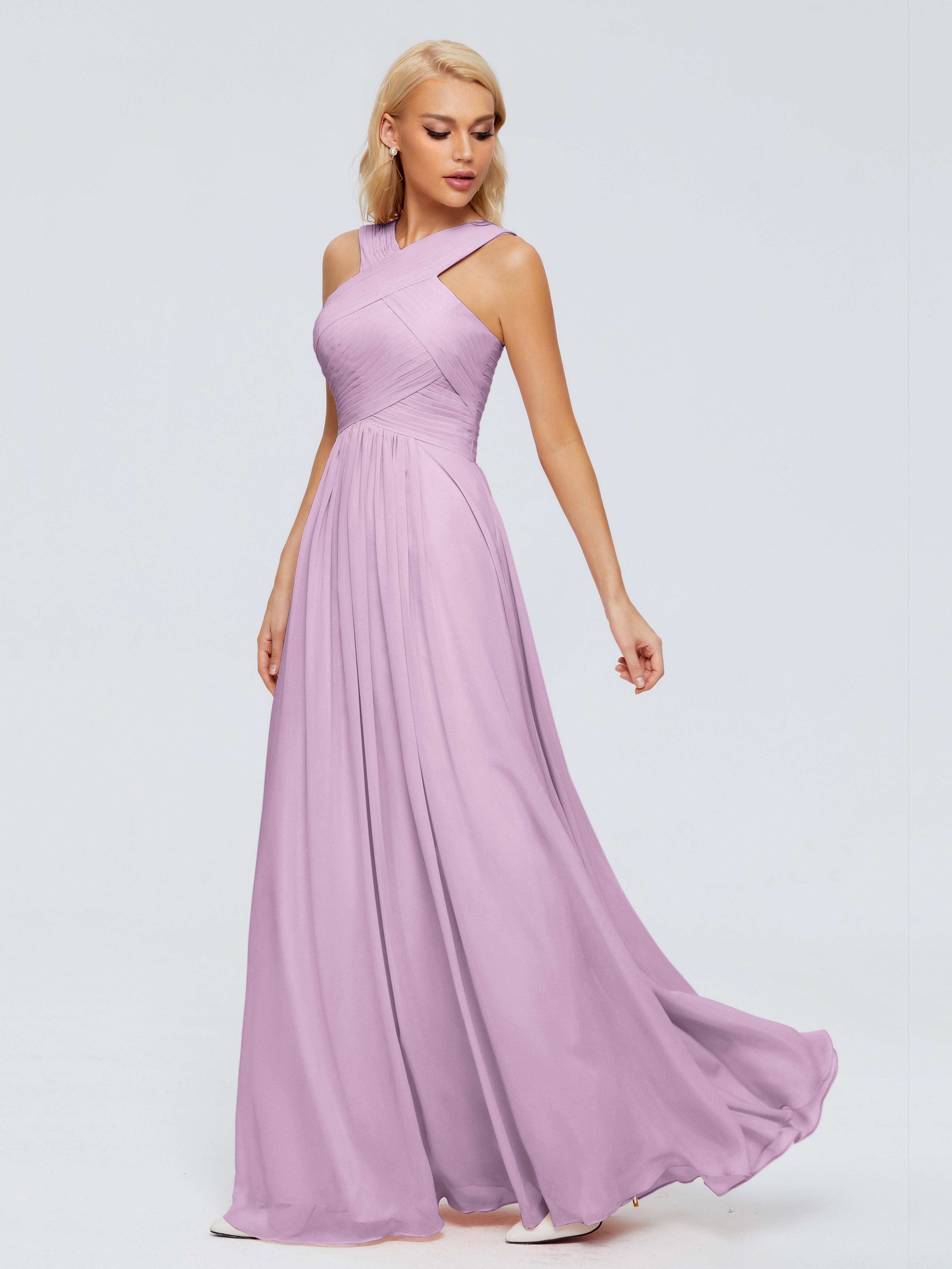 Robes De Demoiselle D'Honneur Glycine Trapèze Bretelle Mousseline Robes Demoiselle D'Honneur