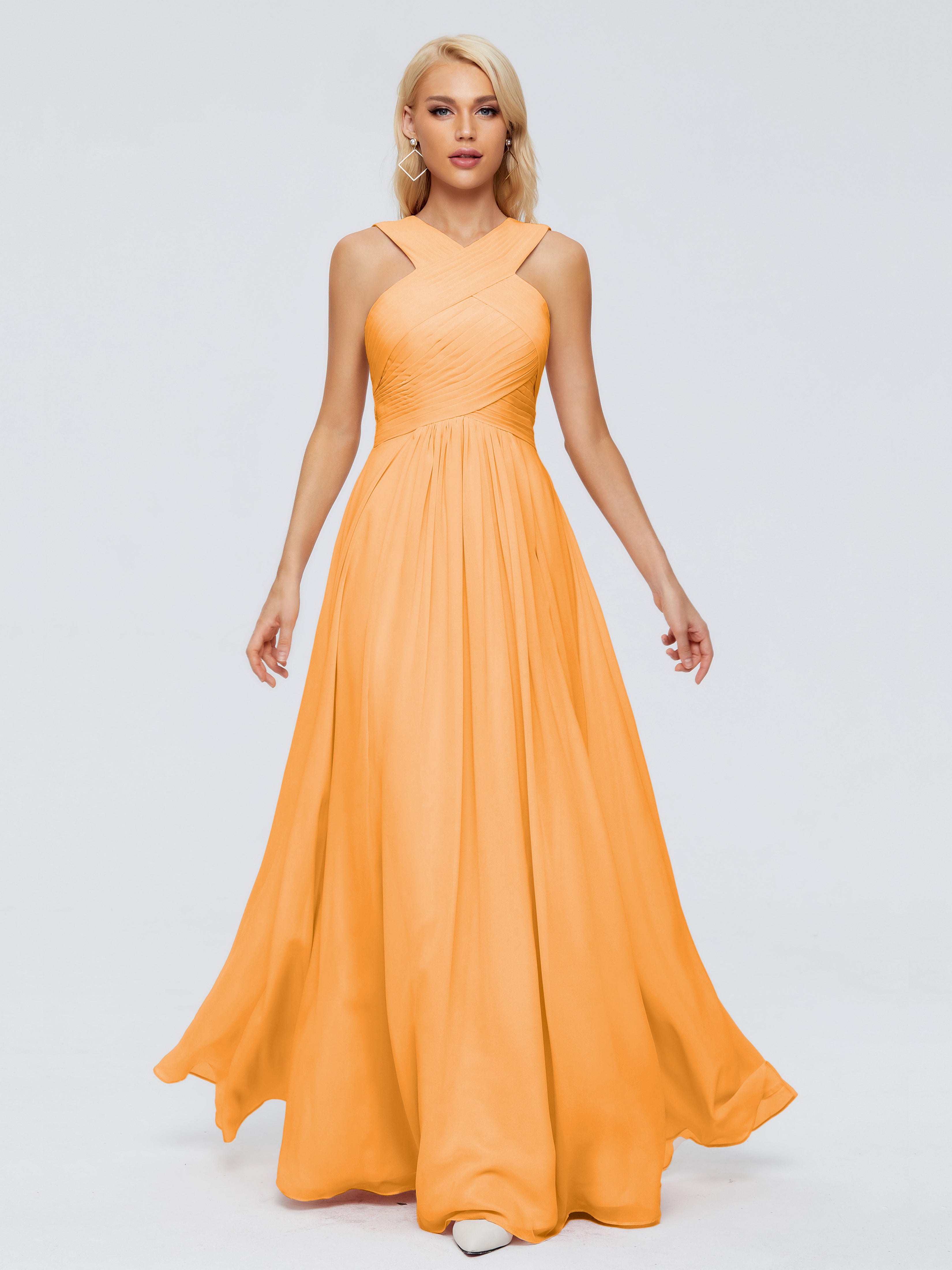 Robes De Demoiselle D'Honneur Mandarine Trapèze Bretelle Mousseline Robes Demoiselle D'Honneur