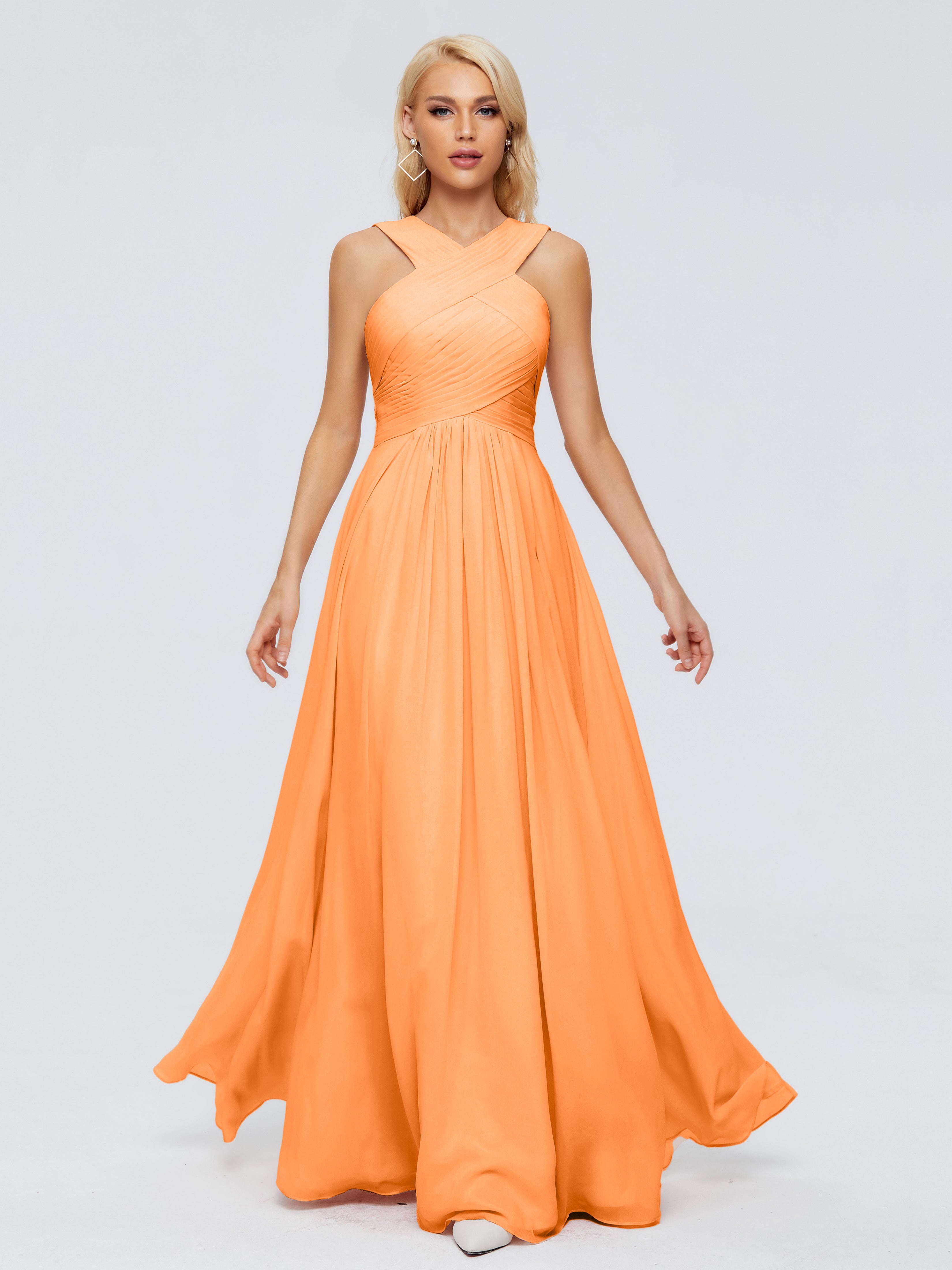 Robes De Demoiselle D'Honneur Orange Trapèze Bretelle Mousseline Robes Demoiselle D'Honneur