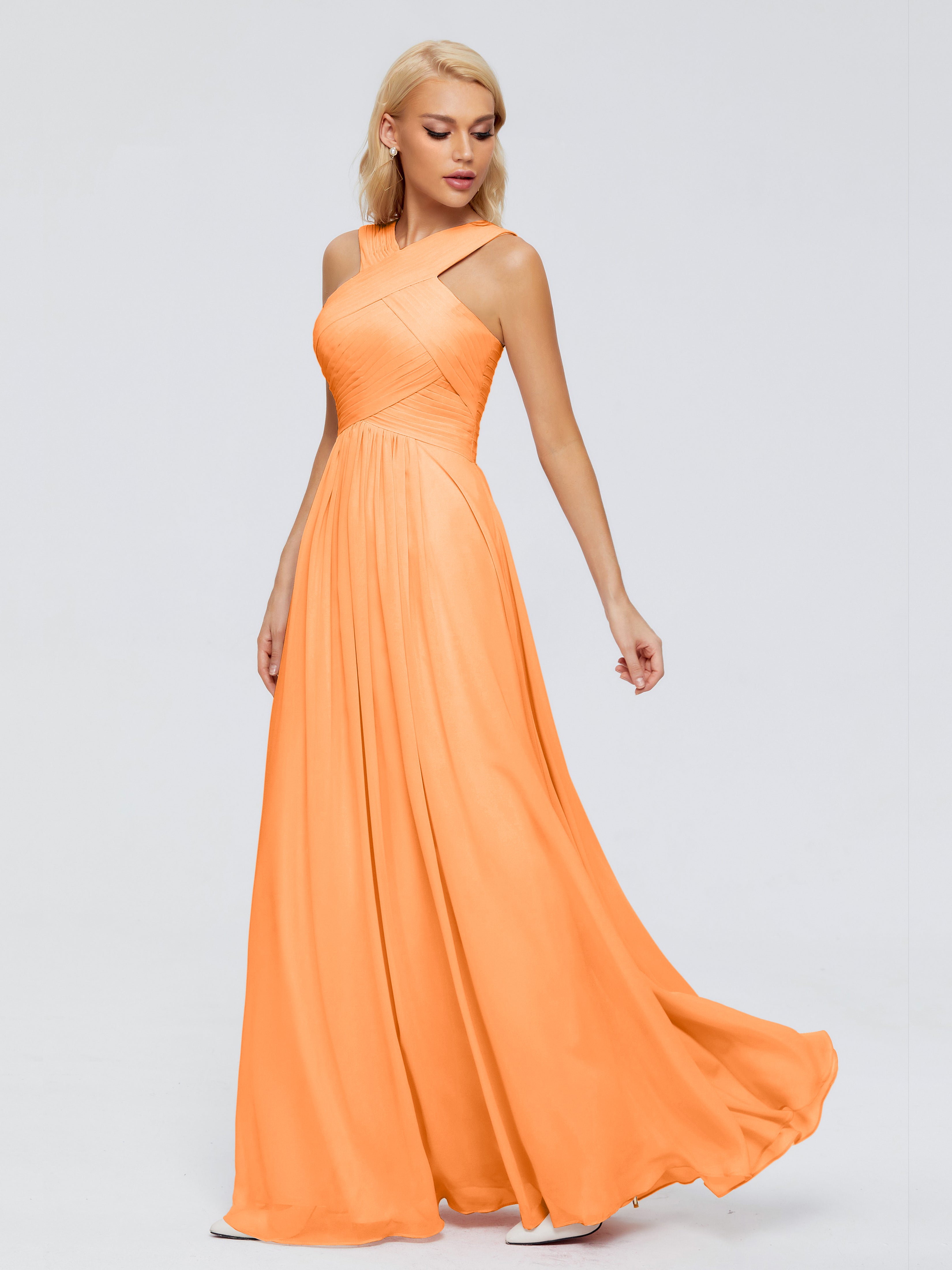 Robes De Demoiselle D'Honneur Orange Trapèze Bretelle Mousseline Robes Demoiselle D'Honneur